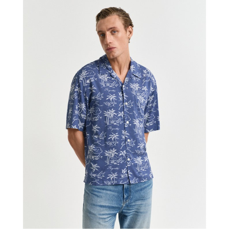 GANT Relaxed Fit Island Print Shirt Dusty Navy