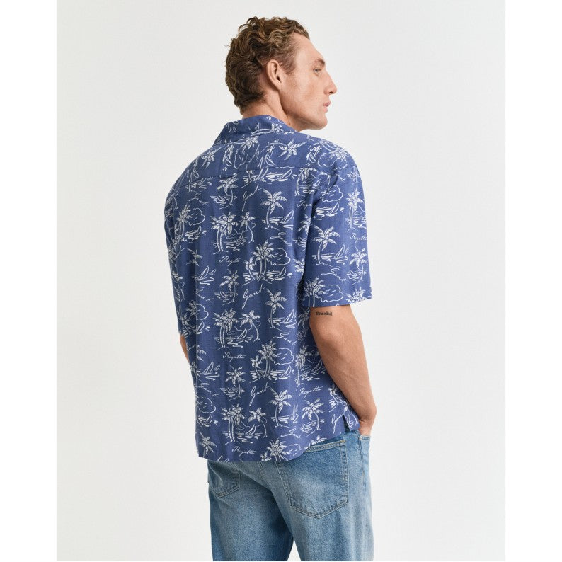 GANT Relaxed Fit Island Print Shirt Dusty Navy