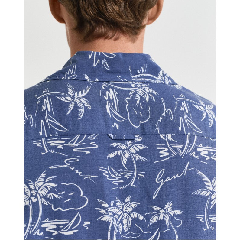 GANT Relaxed Fit Island Print Shirt Dusty Navy