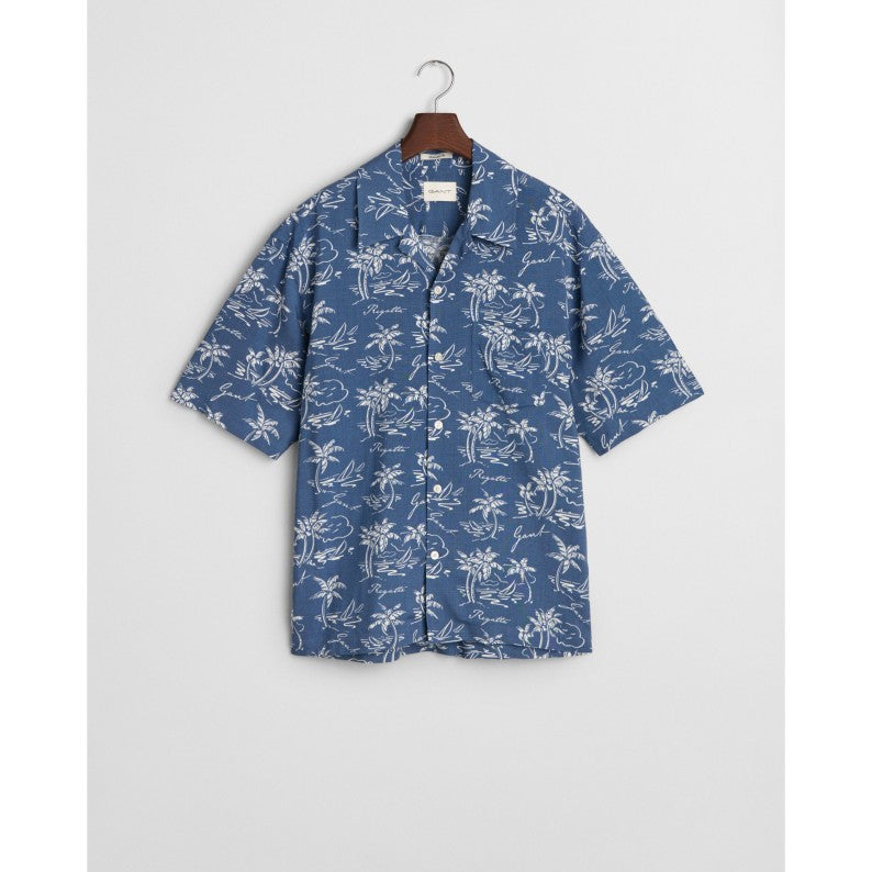 GANT Relaxed Fit Island Print Shirt Dusty Navy