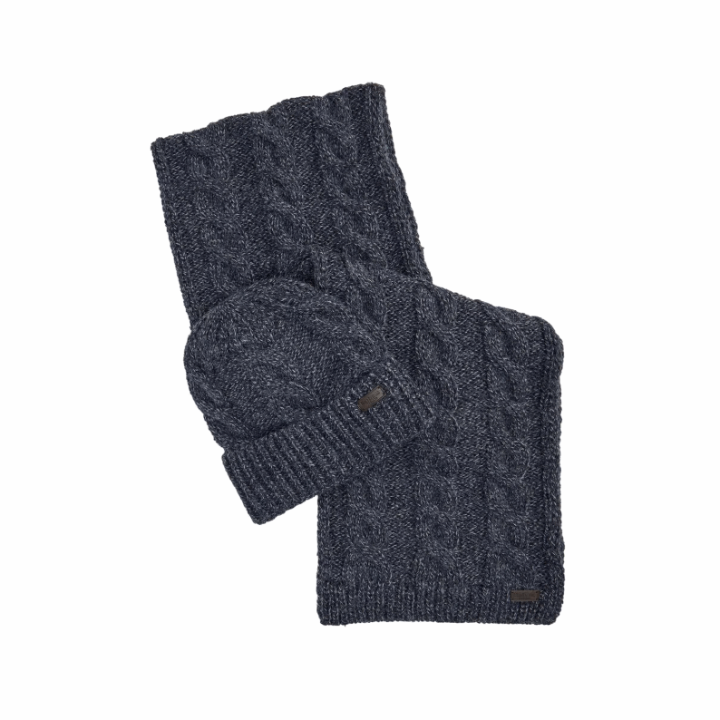 Barbour Jesmond Beanie and Scarf Gift Set – Mid Grey &amp; Navy