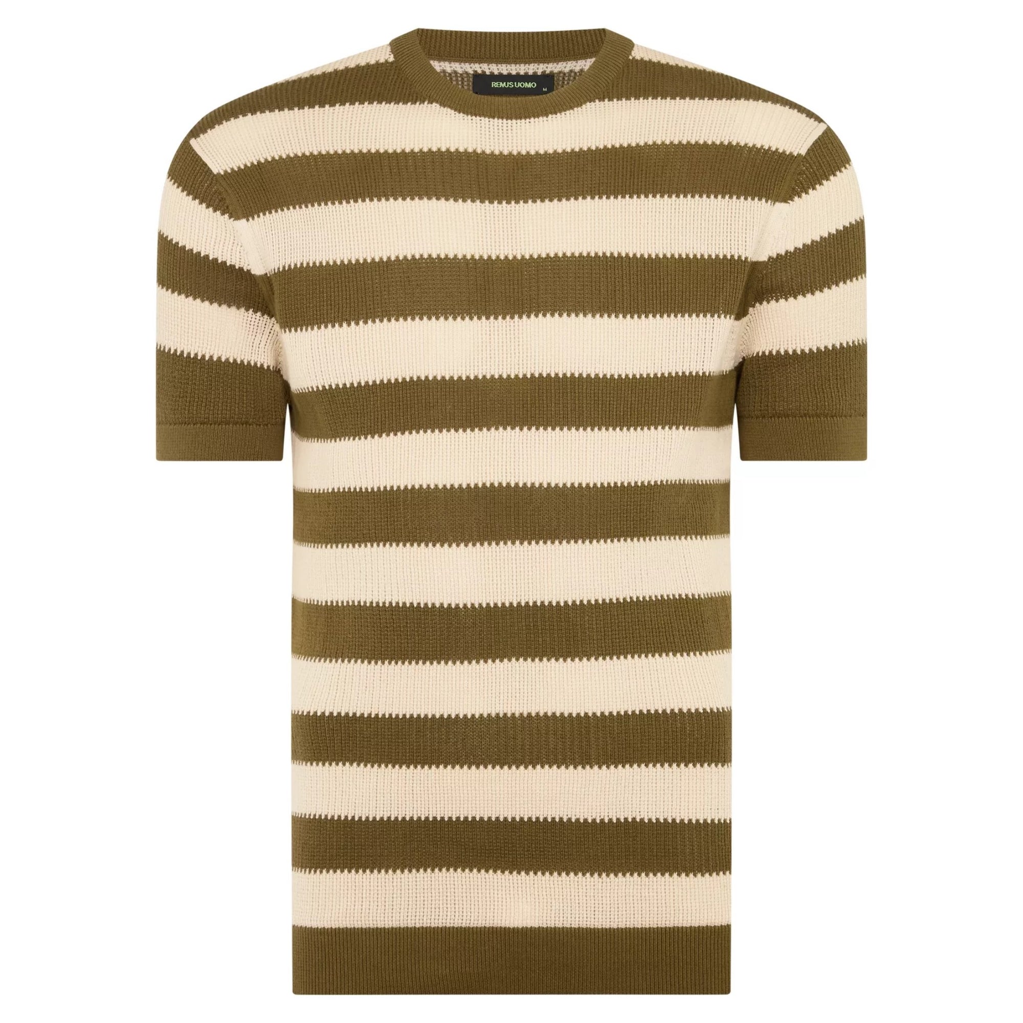 Striped sweater with brown and beige colors on a white background