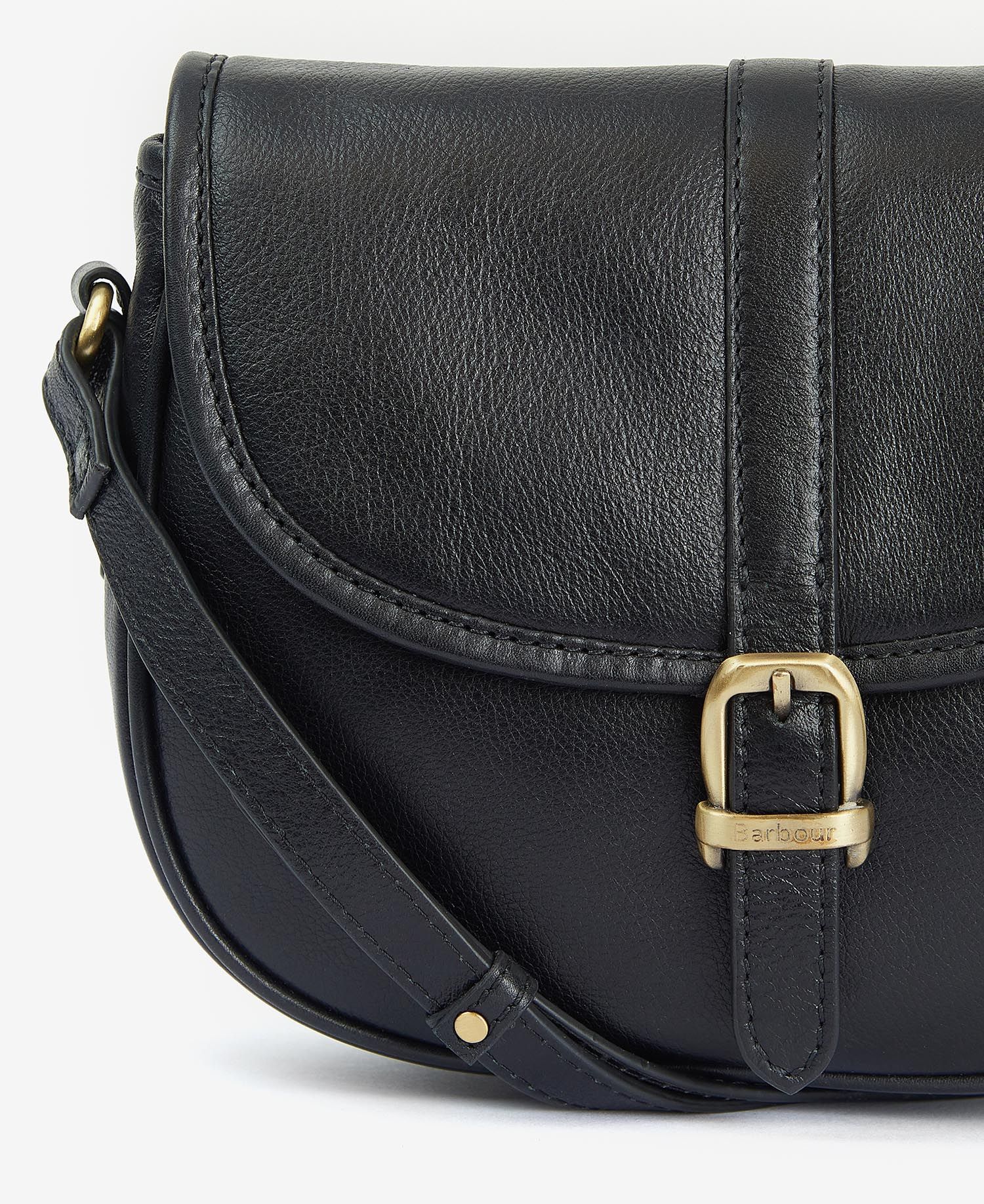 Women wearing Barbour Laire Medium Leather Saddle Bag - close up