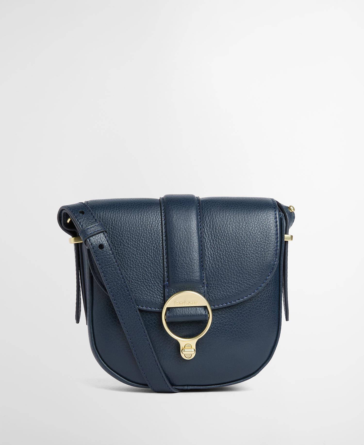 Barbour Elm Leather Crossbody Saddle Bag in Navy
