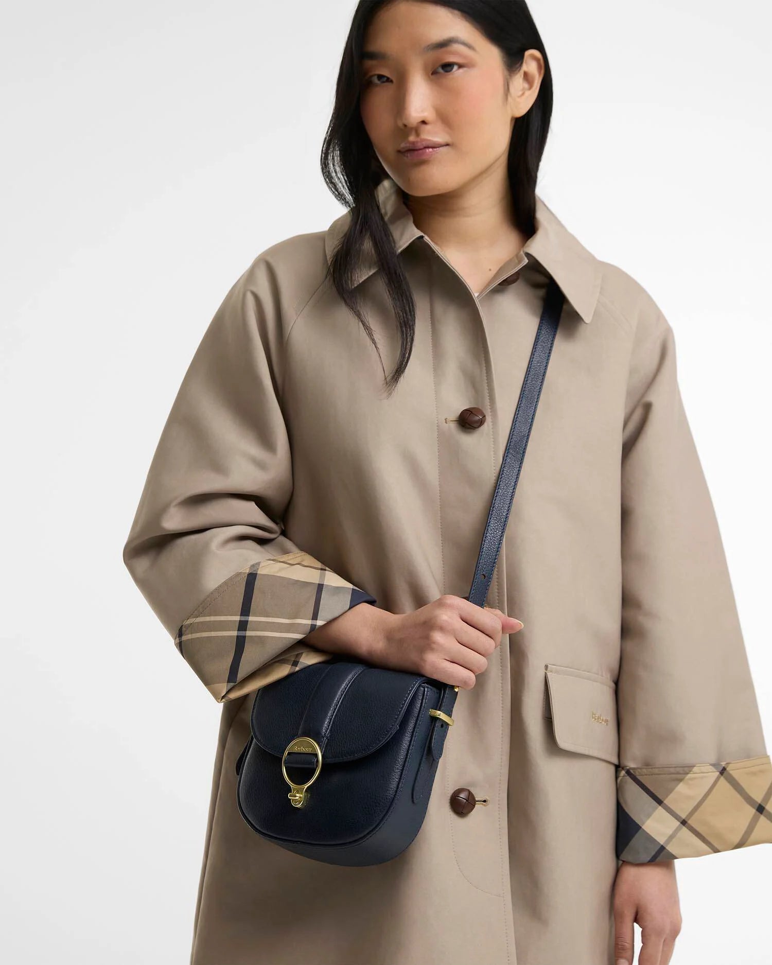 Barbour Elm Leather Crossbody Saddle Bag in Navy