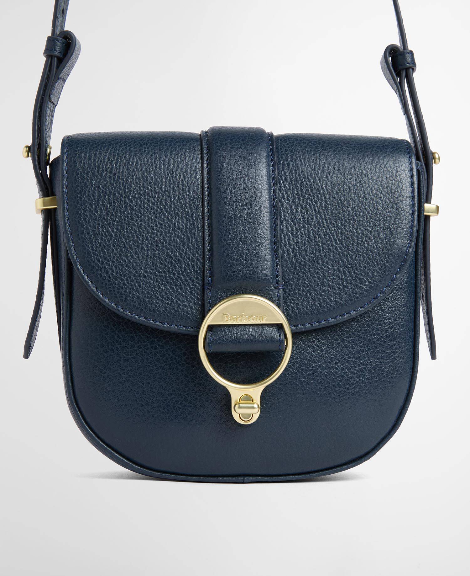 Barbour Elm Leather Crossbody Saddle Bag in Navy