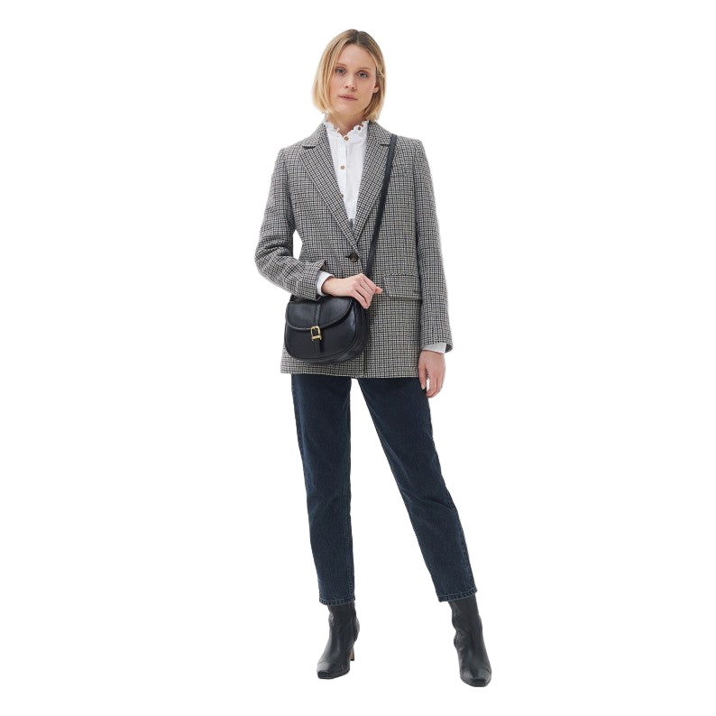 Women wearing Barbour Laire Medium Leather Saddle Bag in Black