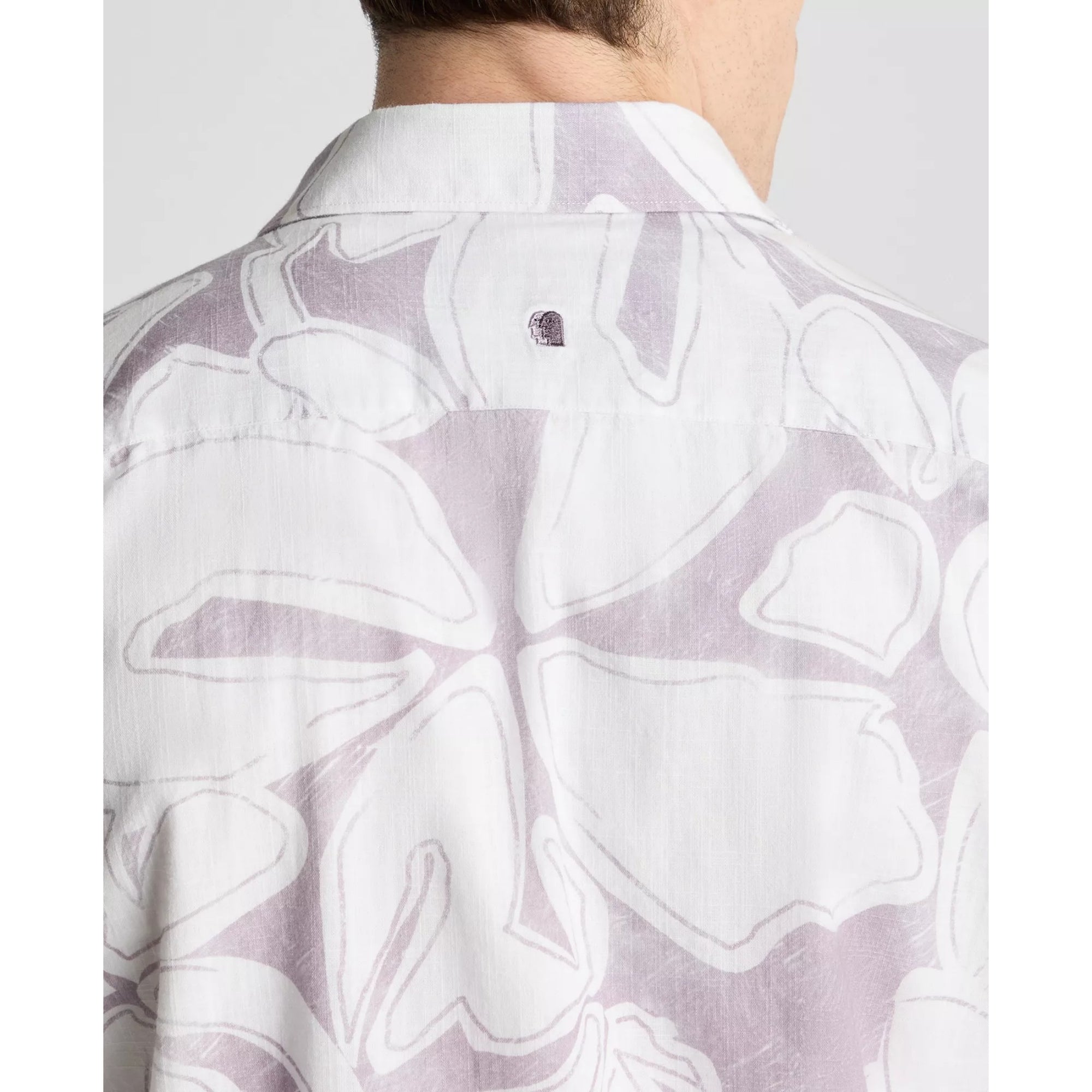Remus Uomo Tapered Fit Abstract Floral Print Short Sleeve Shirt in Lavender 13990