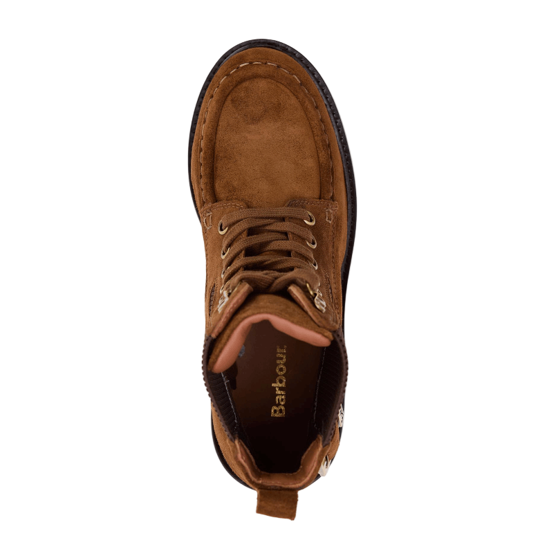 Brown suede shoe with laces on a white background