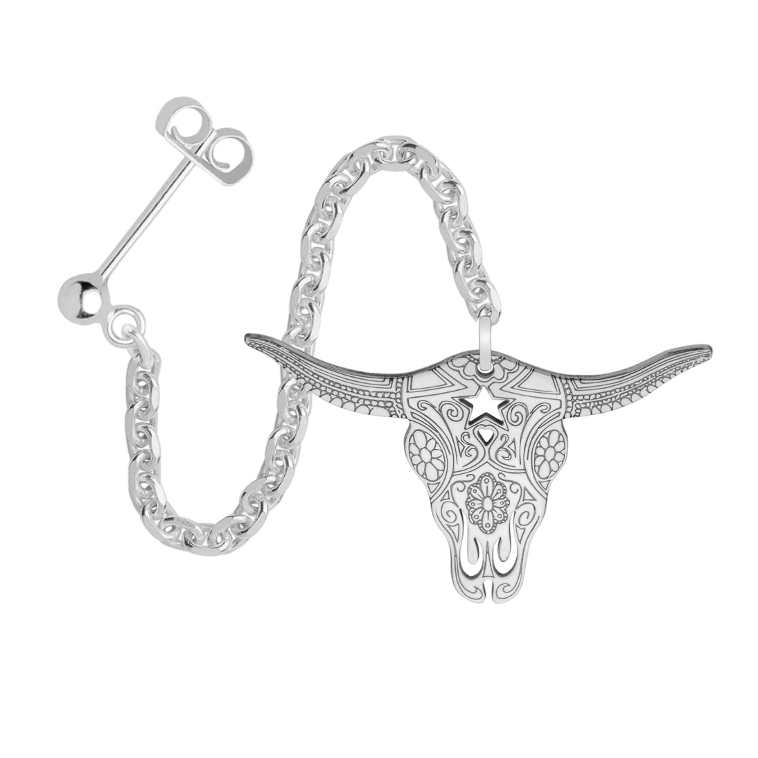 Carter Gore Texas Longhorn Dropper Single Earring Sterling Silver 2 Sizes