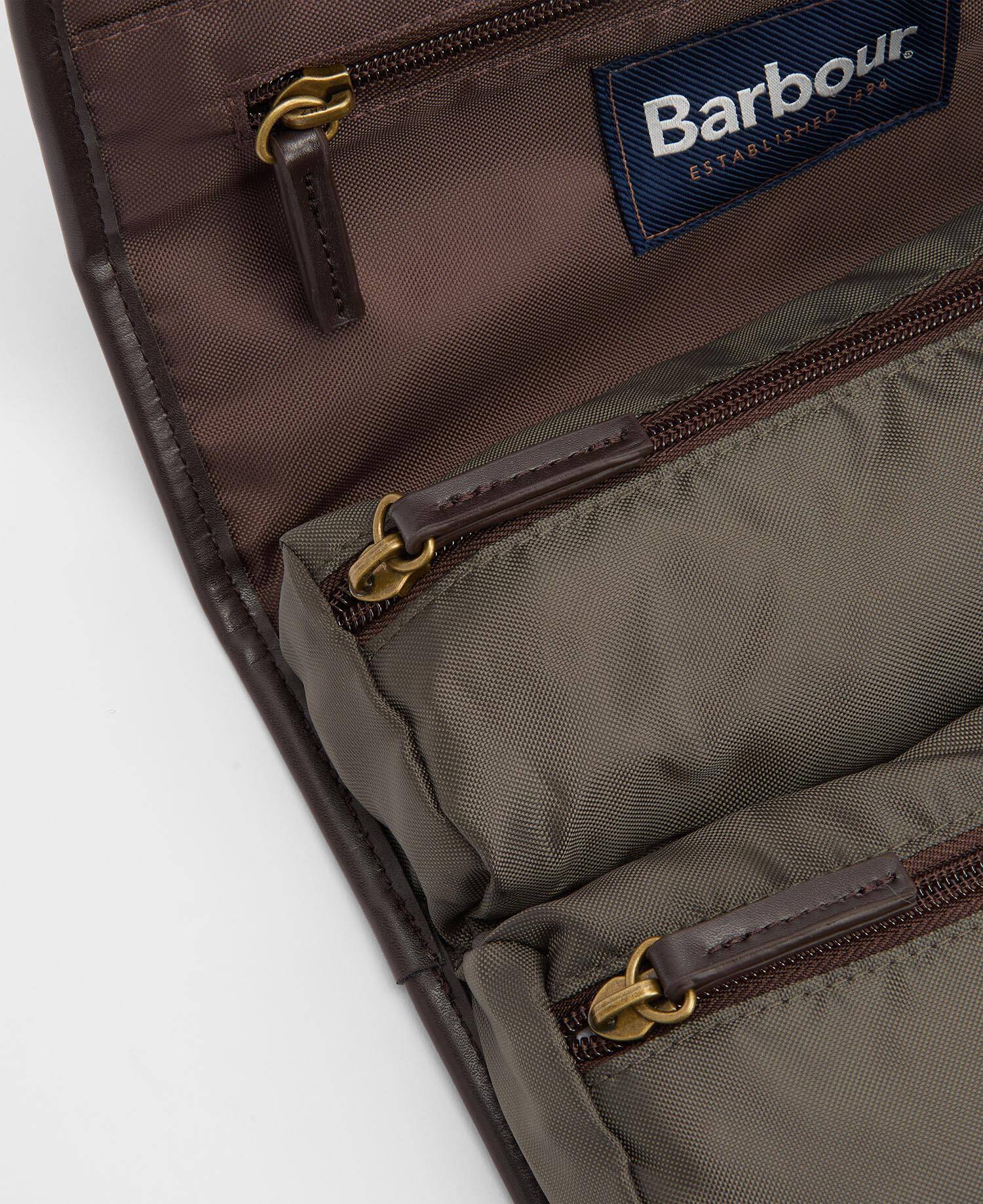 Barbour Wax Hanging Washbag in Olive