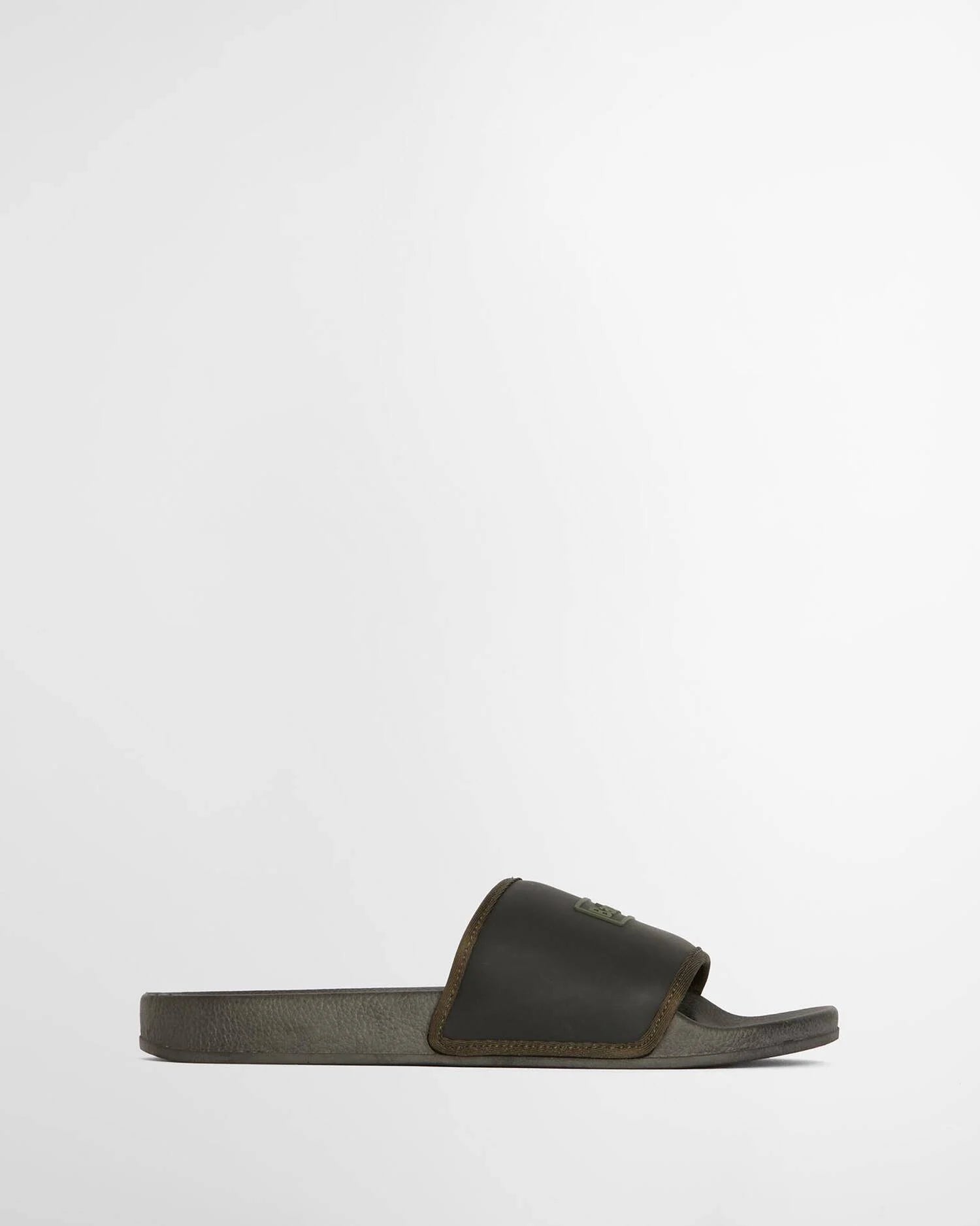 Barbour Cresswell sliders classic black moulded logo strap sole side view