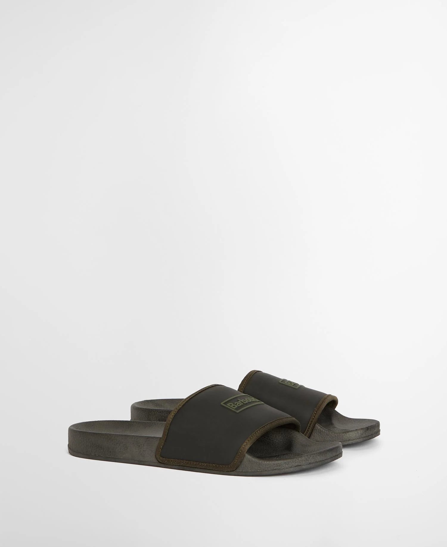 Barbour Cresswell sliders classic black moulded logo strap front view
