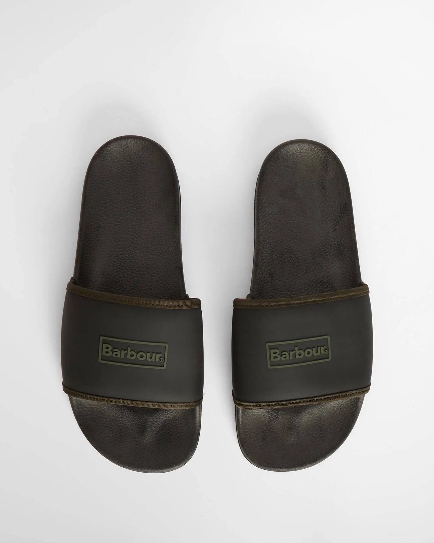 Barbour Cresswell sliders classic black moulded logo strap top view