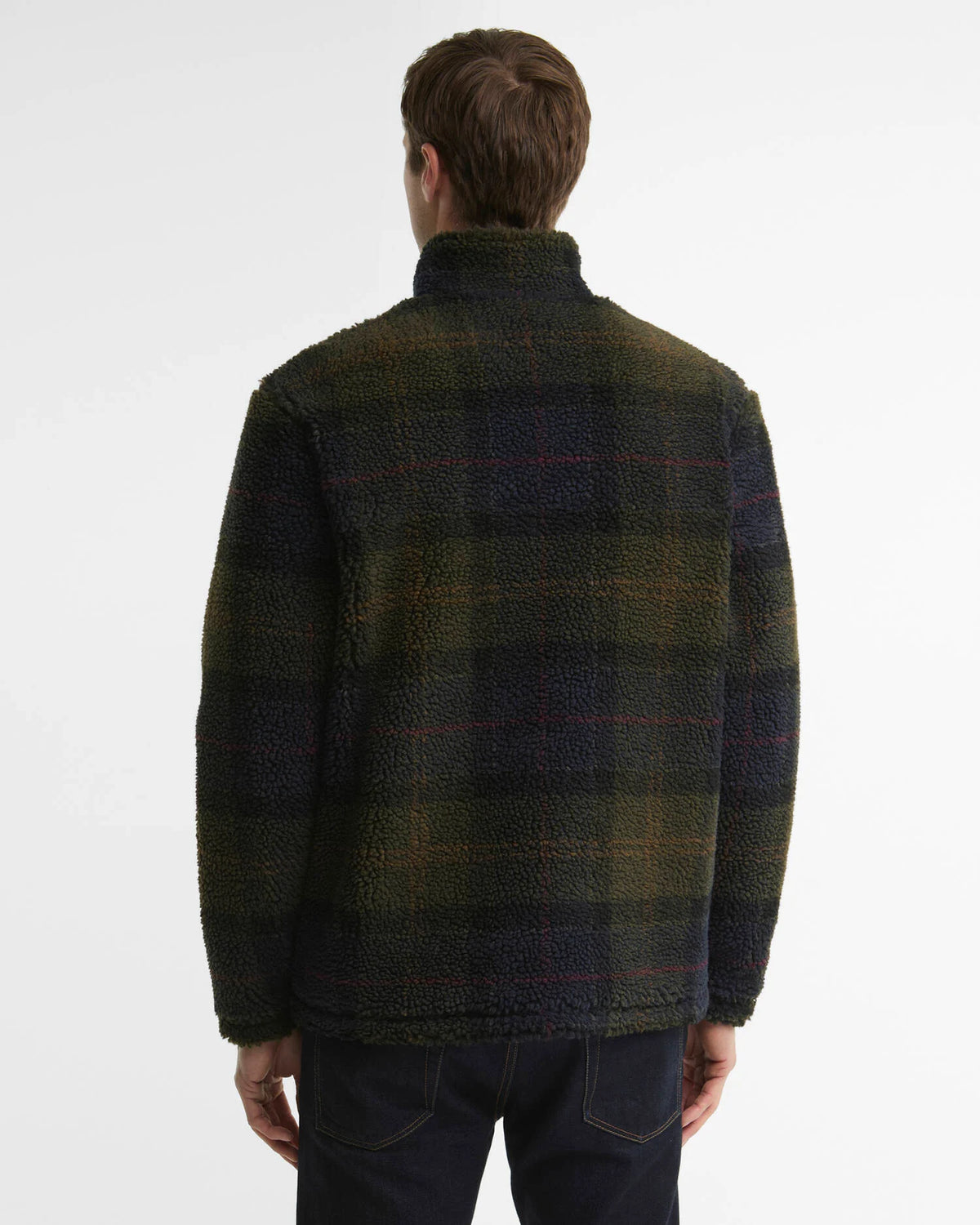 Barbour Tartan Sherpa Zip Through Fleece in Shadow Classic Tartan