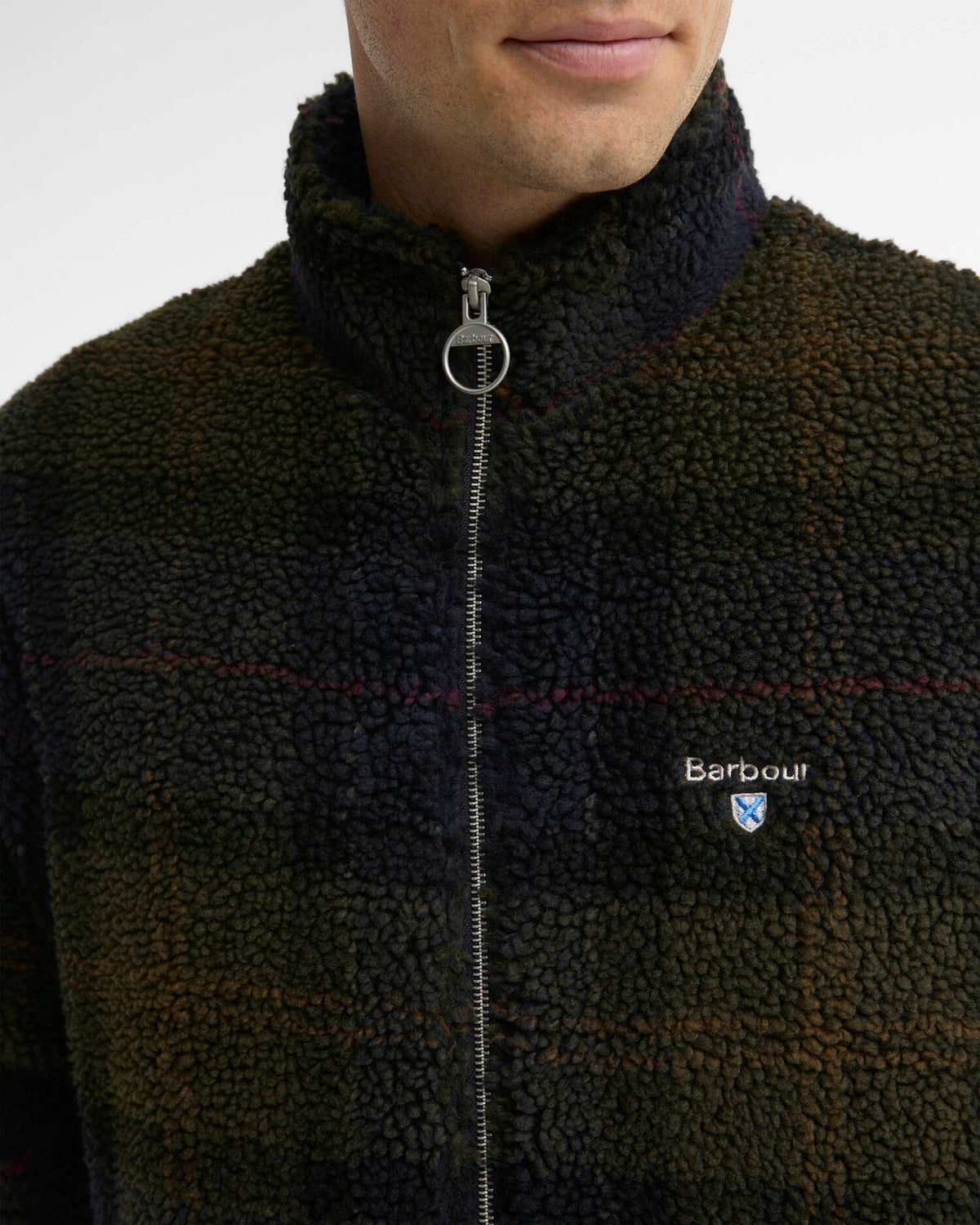 Barbour Tartan Sherpa Zip Through Fleece in Shadow Classic Tartan