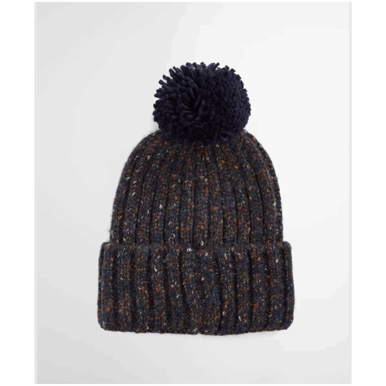 Barbour Kelson Fleck Pom Beanie Hat in Navy & Olive