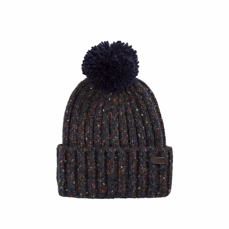 Barbour Kelson Fleck Pom Beanie Hat in Navy & Olive