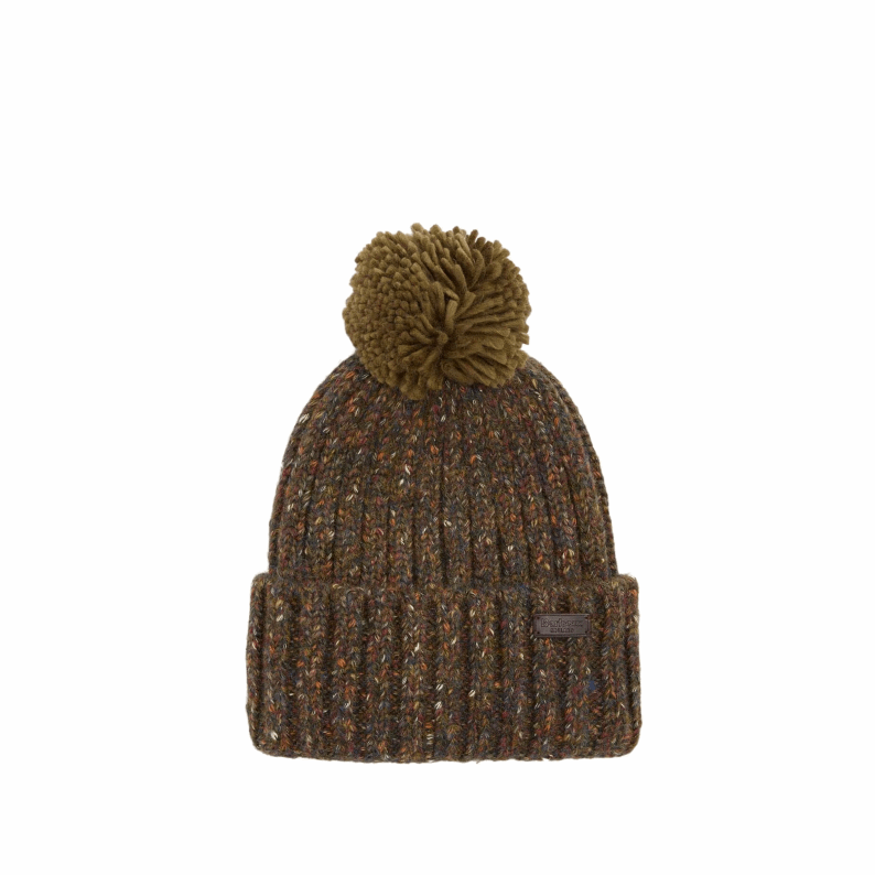 Barbour Kelson Fleck Pom Beanie Hat in Navy & Olive