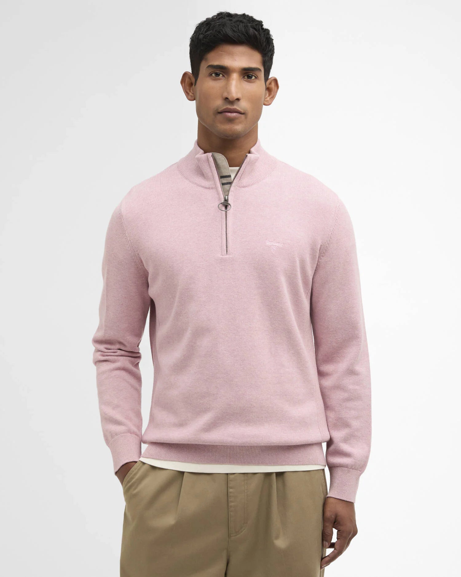 Barbour Cotton Half Zip Sweater in Pink MKN1074