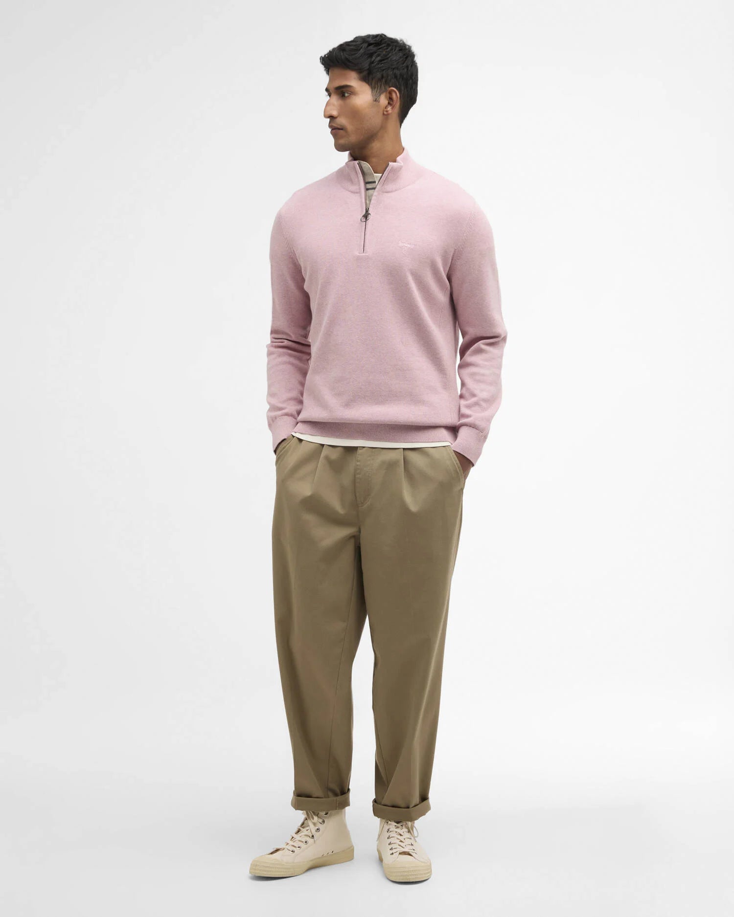 Barbour Cotton Half Zip Sweater in Pink MKN1074