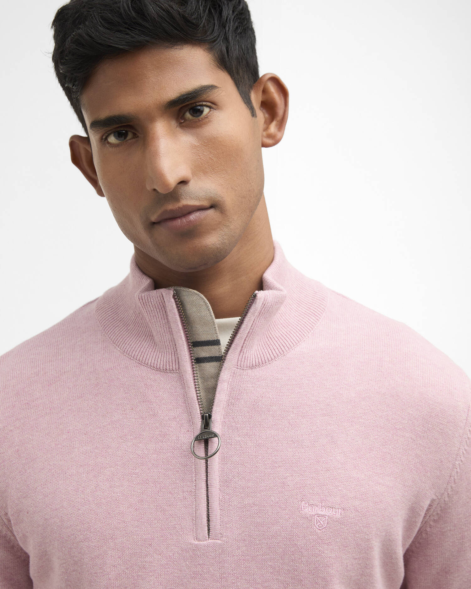 Barbour Cotton Half Zip Sweater in Pink MKN1074