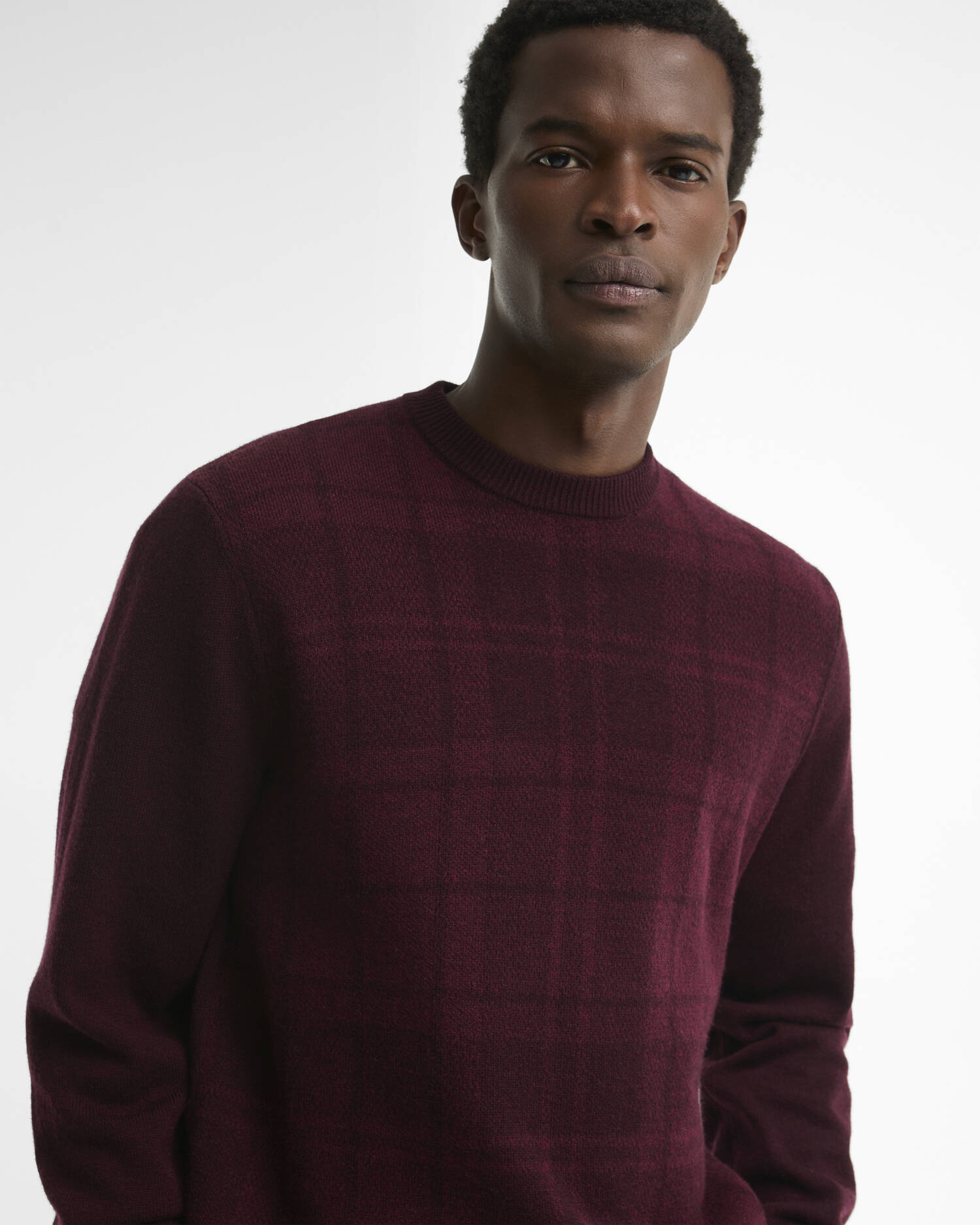Barbour Mineral Tartan Crew Neck Jumper in Burgundy
