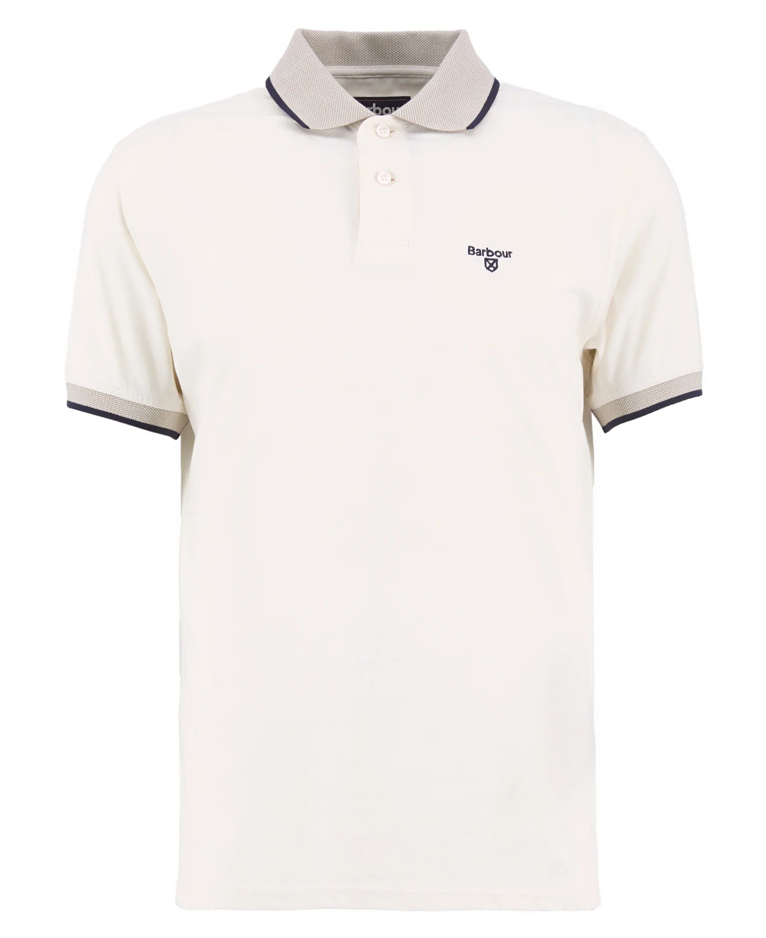 Barbour Cornsay polo shirt whisper white cotton embroidered logo chest detail flat view