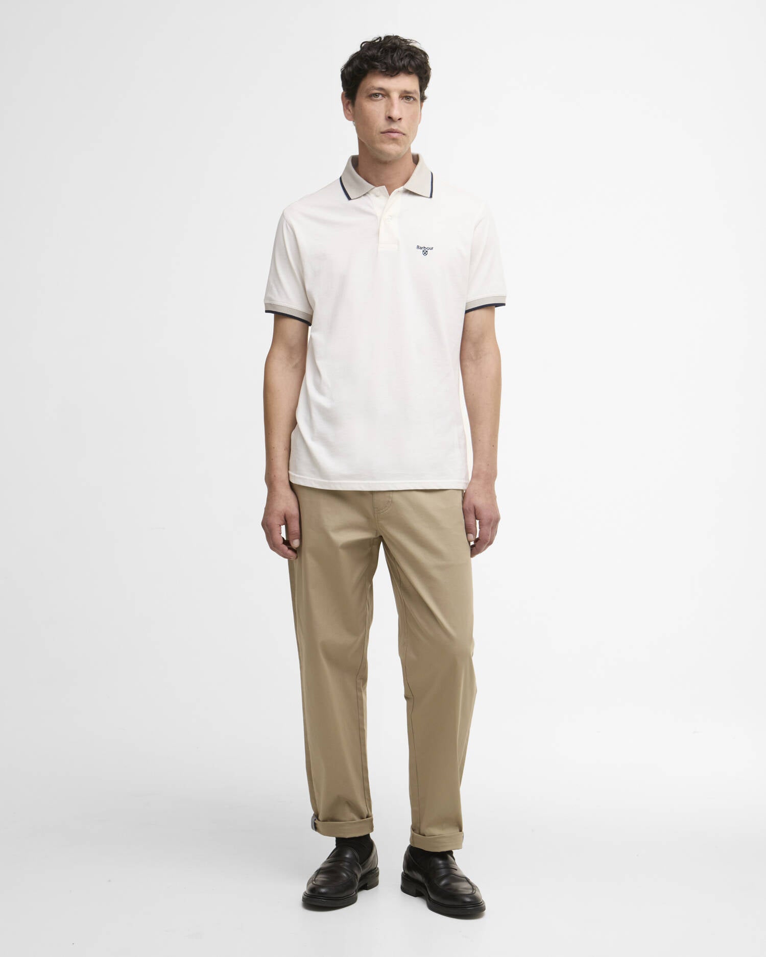 Barbour Cornsay polo shirt whisper white cotton embroidered logo full front view