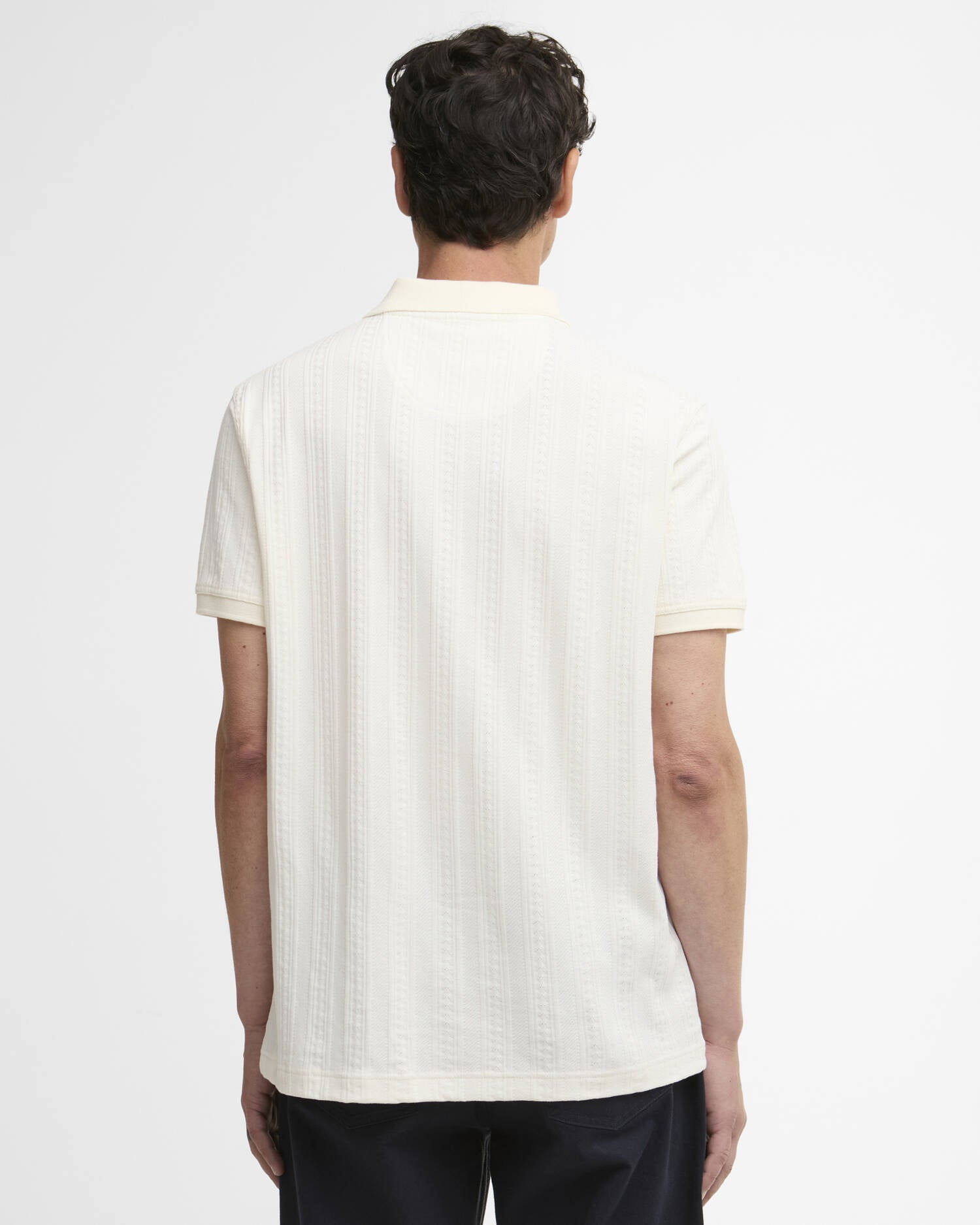 Barbour Harwell polo shirt whisper white jacquard cotton plain rear view