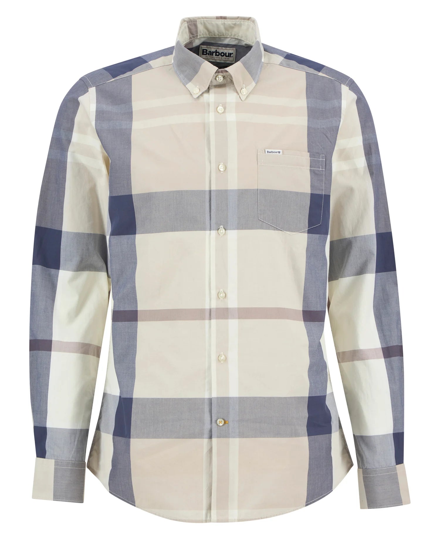 Barbour Harris long sleeve shirt Oban Mist tartan cotton chest logo detail view
