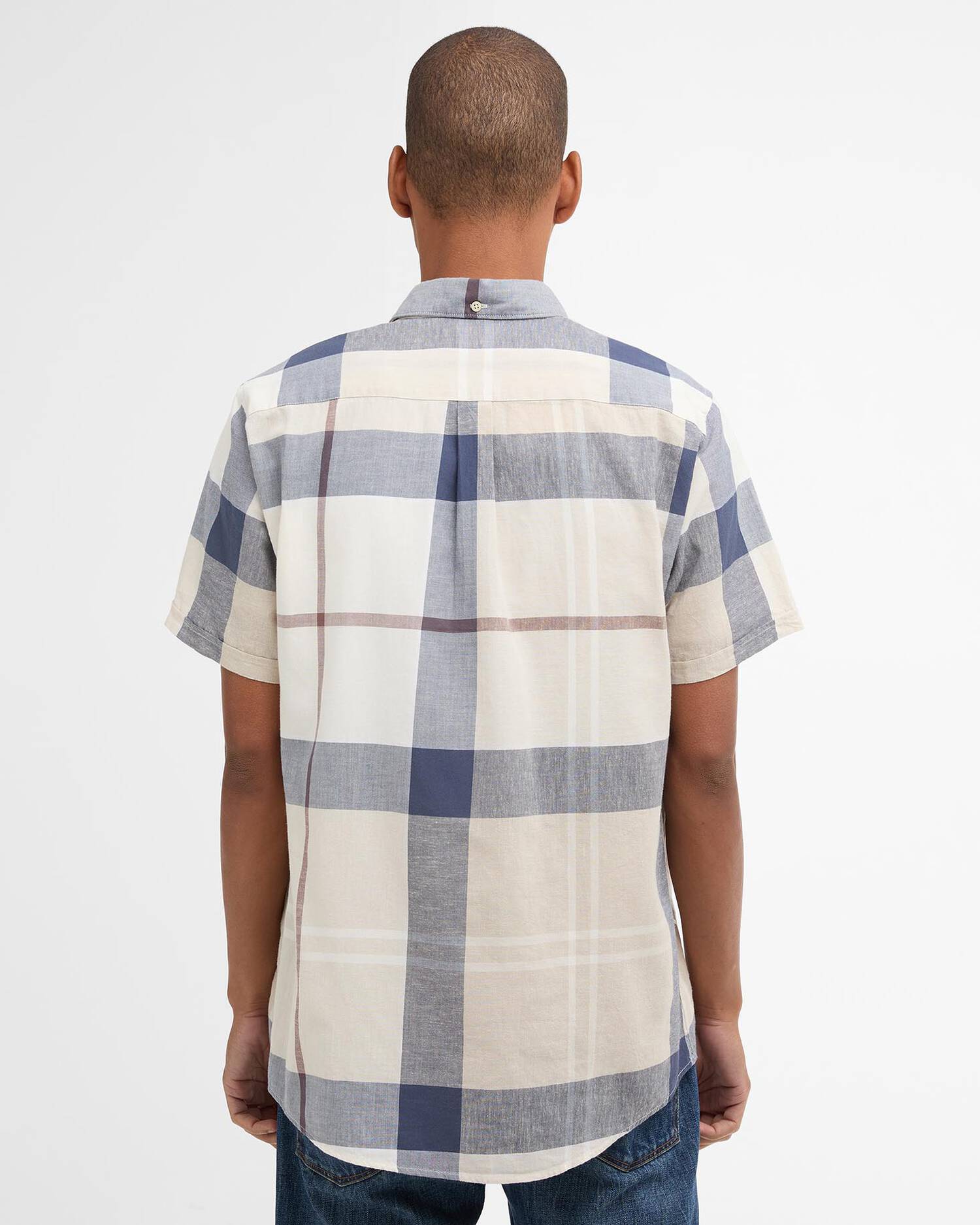 Barbour Douglas short sleeve shirt Oban Mist tartan cotton linen back view