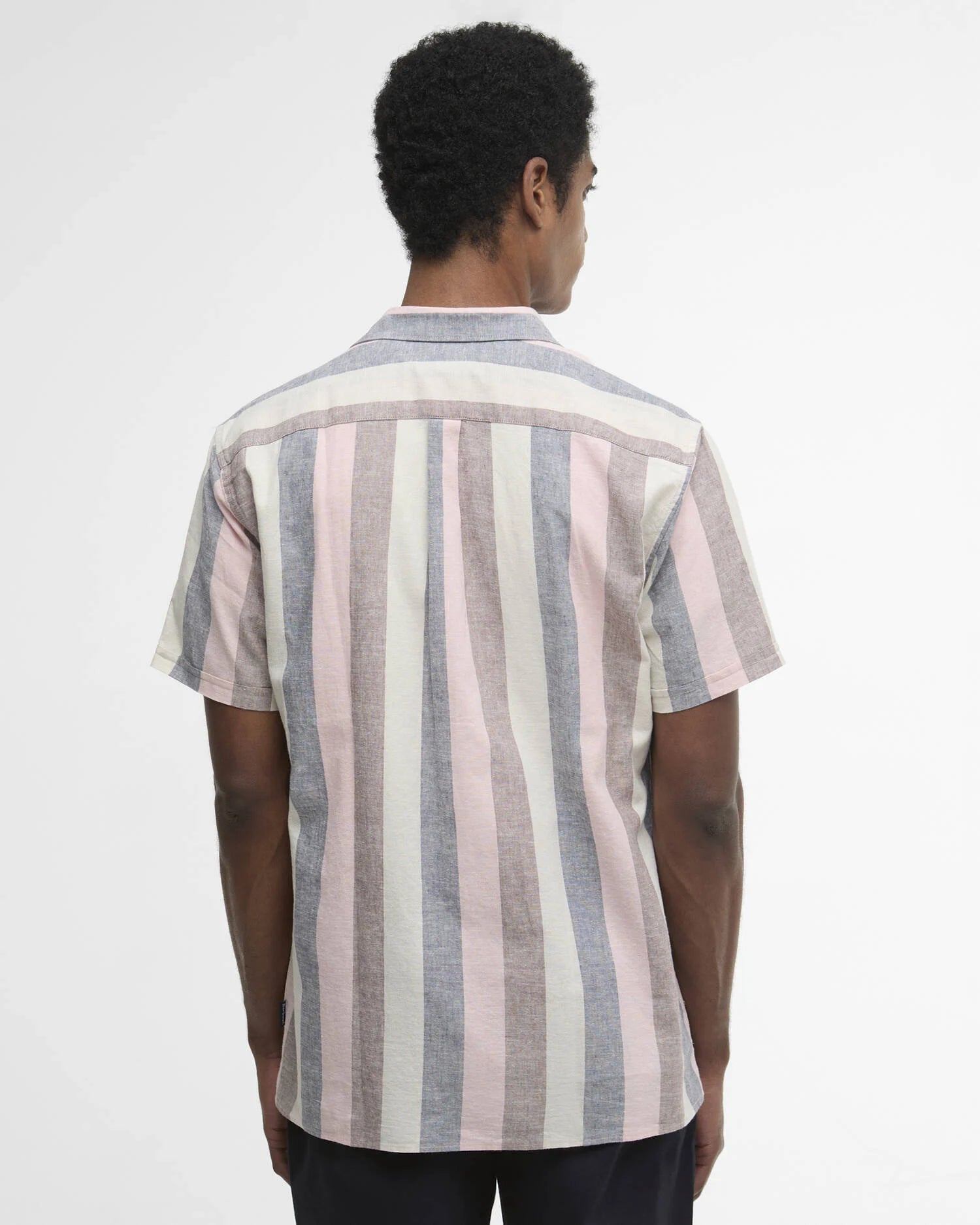 Barbour Portwell short sleeve shirt pink pastel stripe cotton linen back view