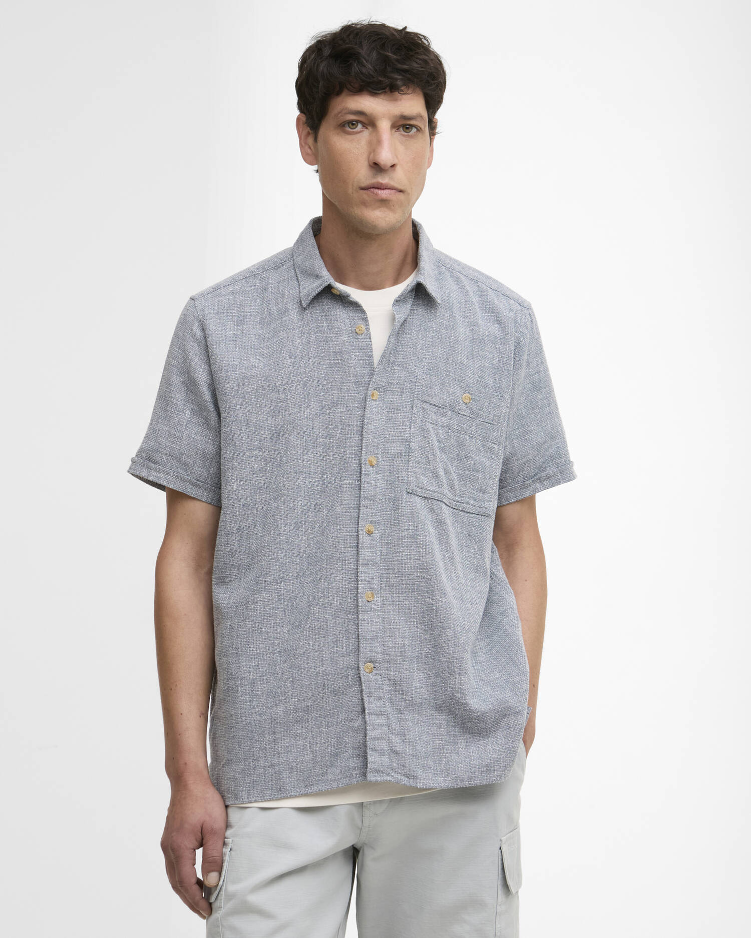 Barbour Firth short sleeve shirt dusk blue textured cotton front view