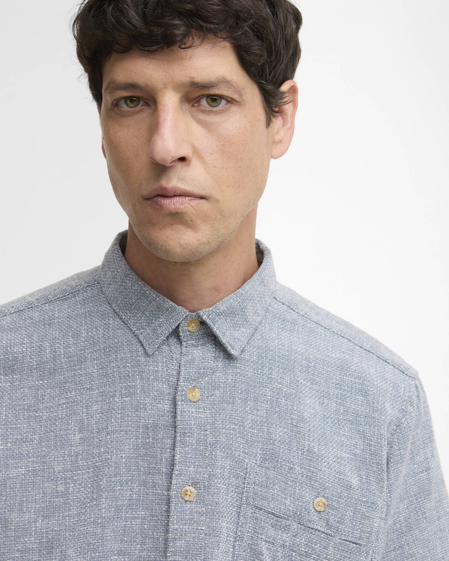 Barbour Firth short sleeve shirt dusk blue textured cotton front view