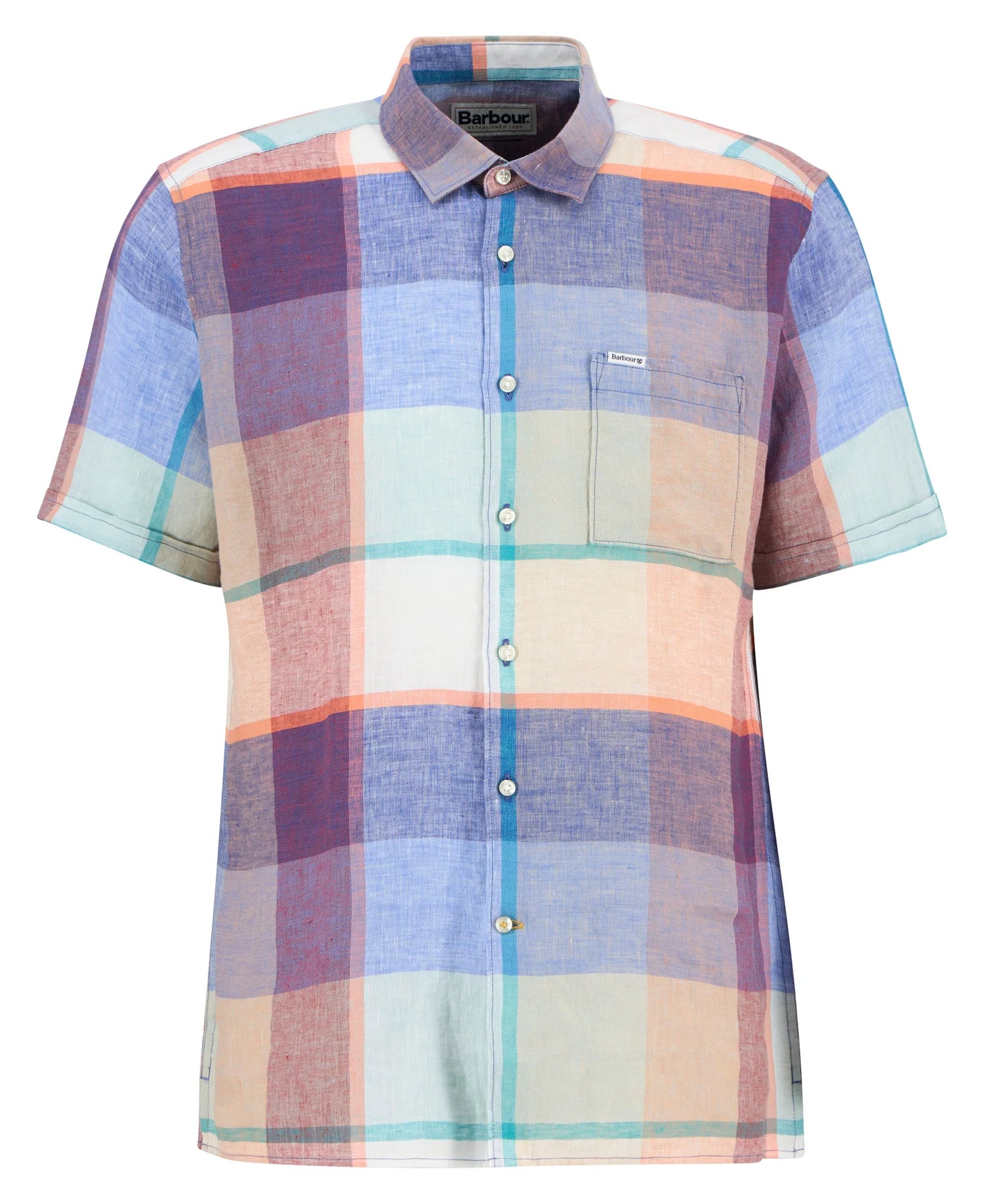 Barbour Bridford Checked Regular Short-Sleeved Shirt In Mint Blue MSH5752