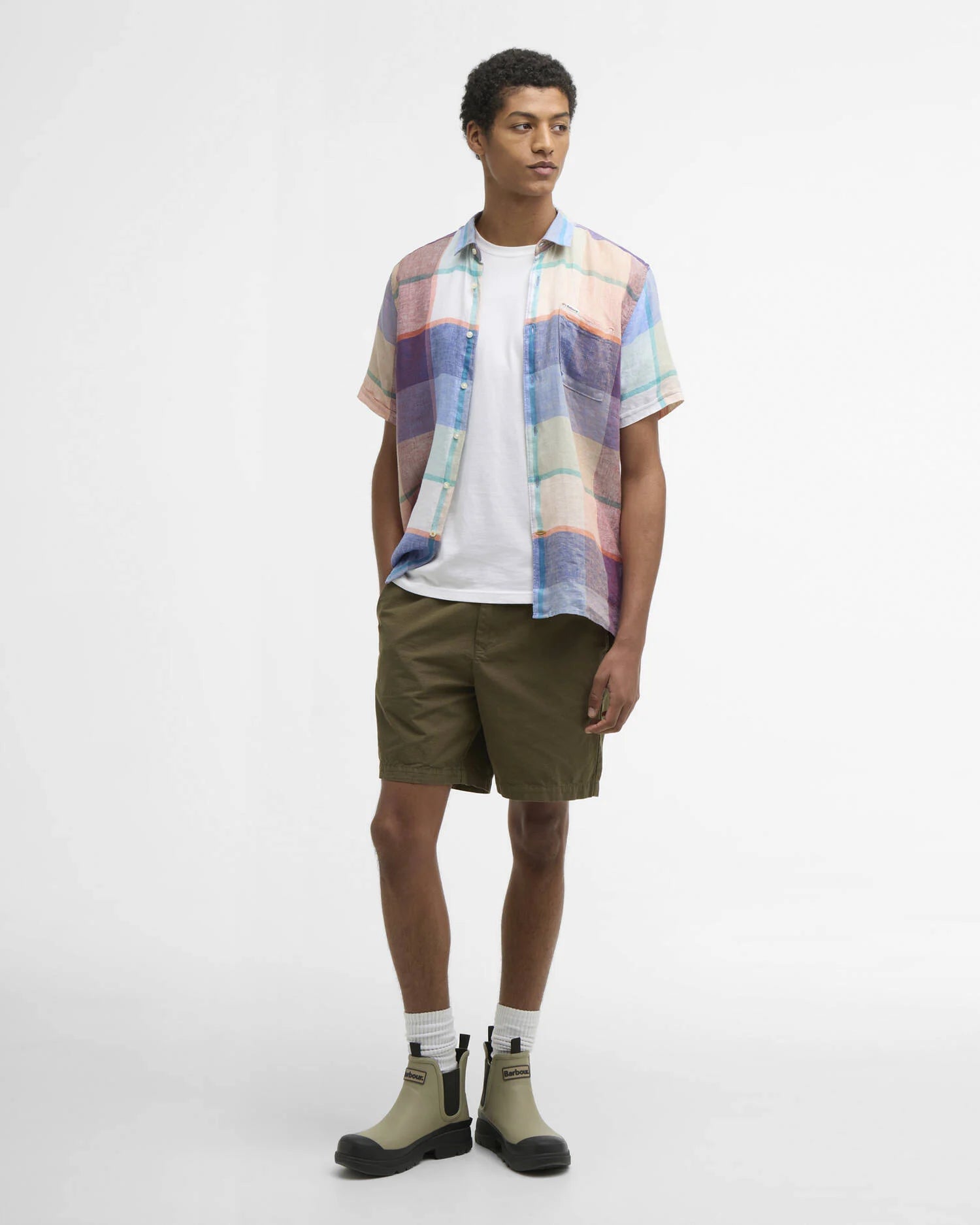 Barbour Bridford short sleeve shirt mint blue gingham check linen full view