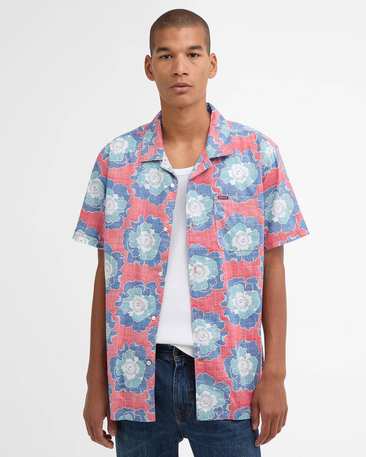 Barbour Hauxley short sleeve shirt lava floral print cotton front view