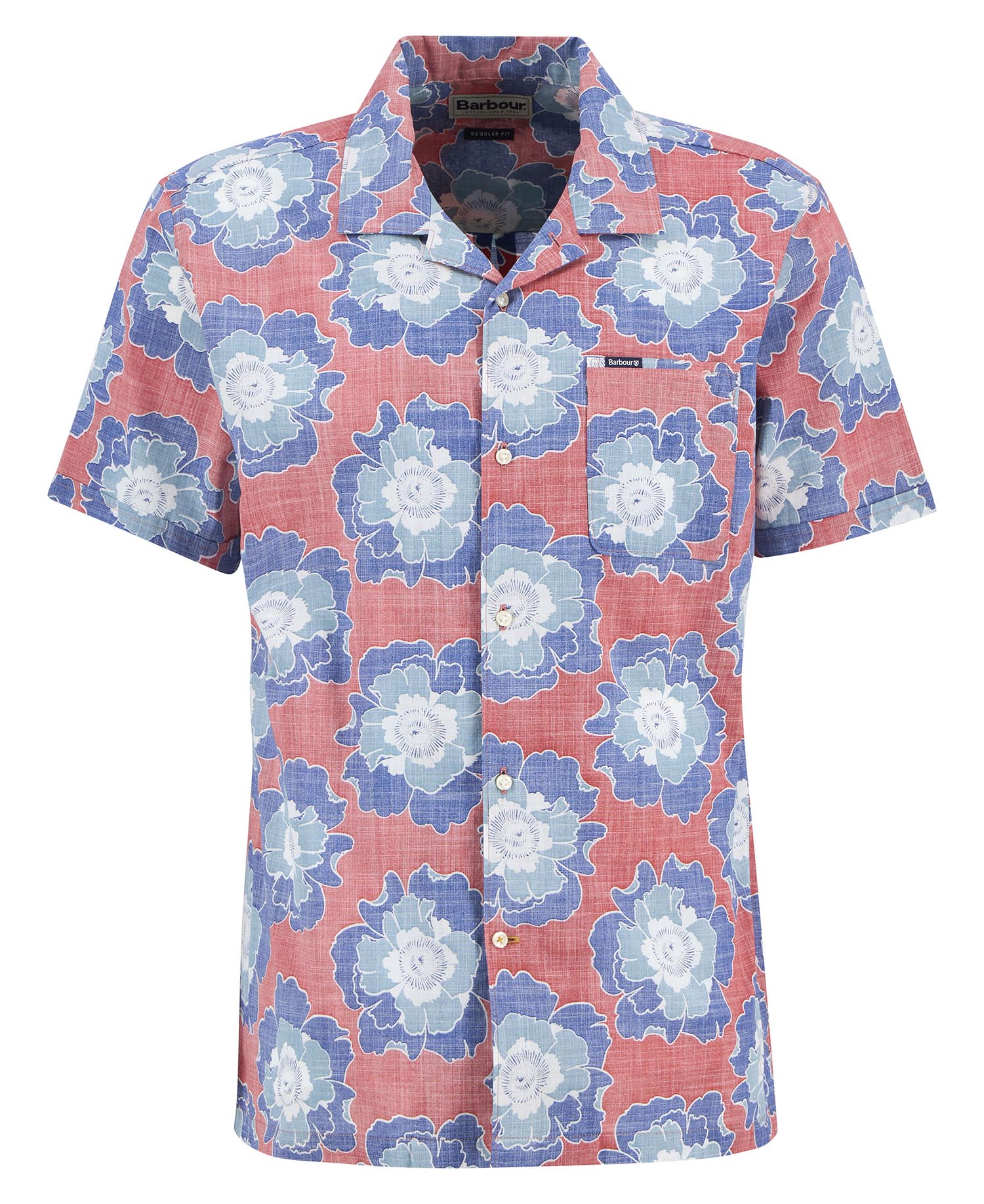 Barbour Hauxley short sleeve shirt lava floral print cotton chest logo detail view