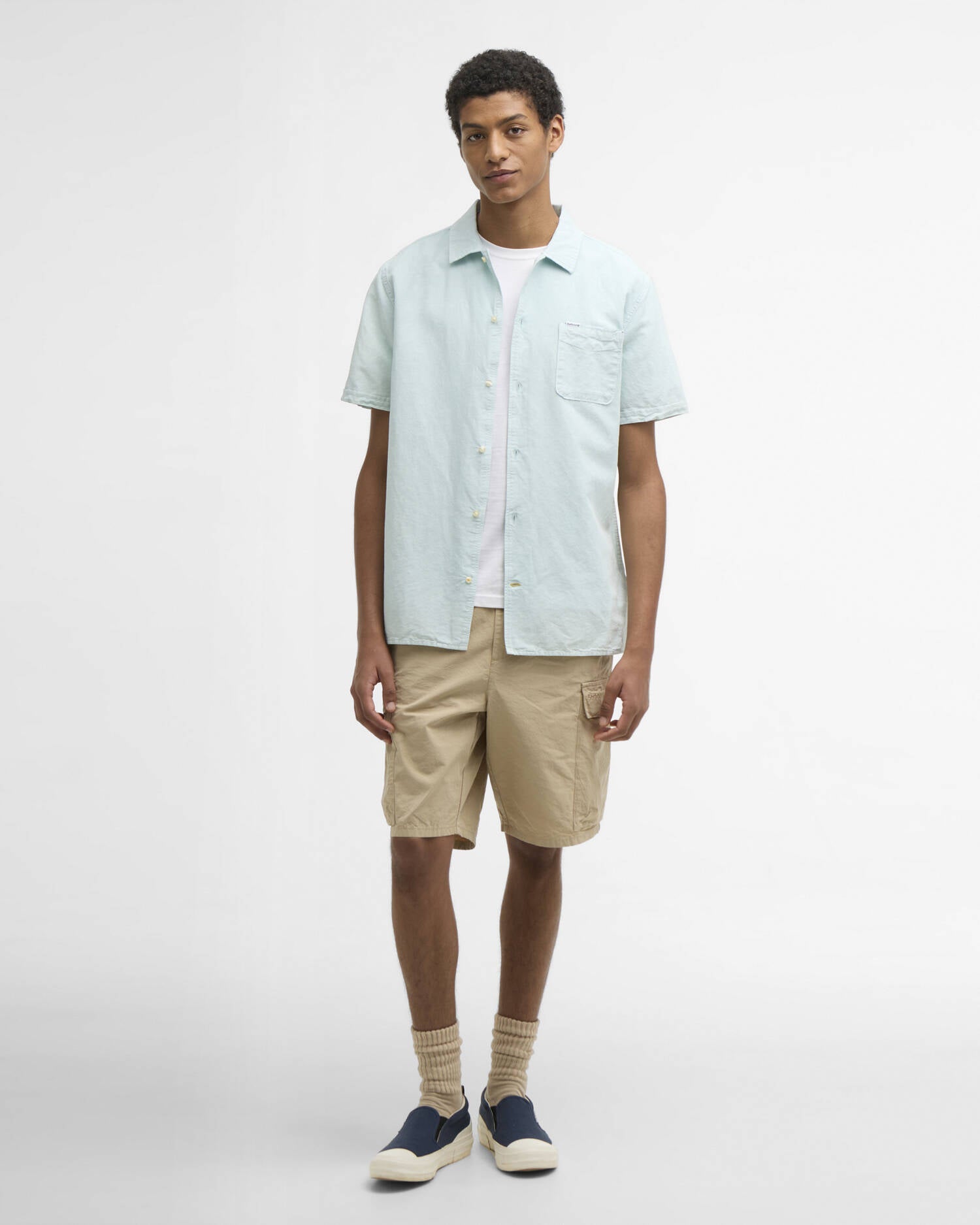 Barbour Landkey short sleeve shirt mint overdyed cotton linen full front view