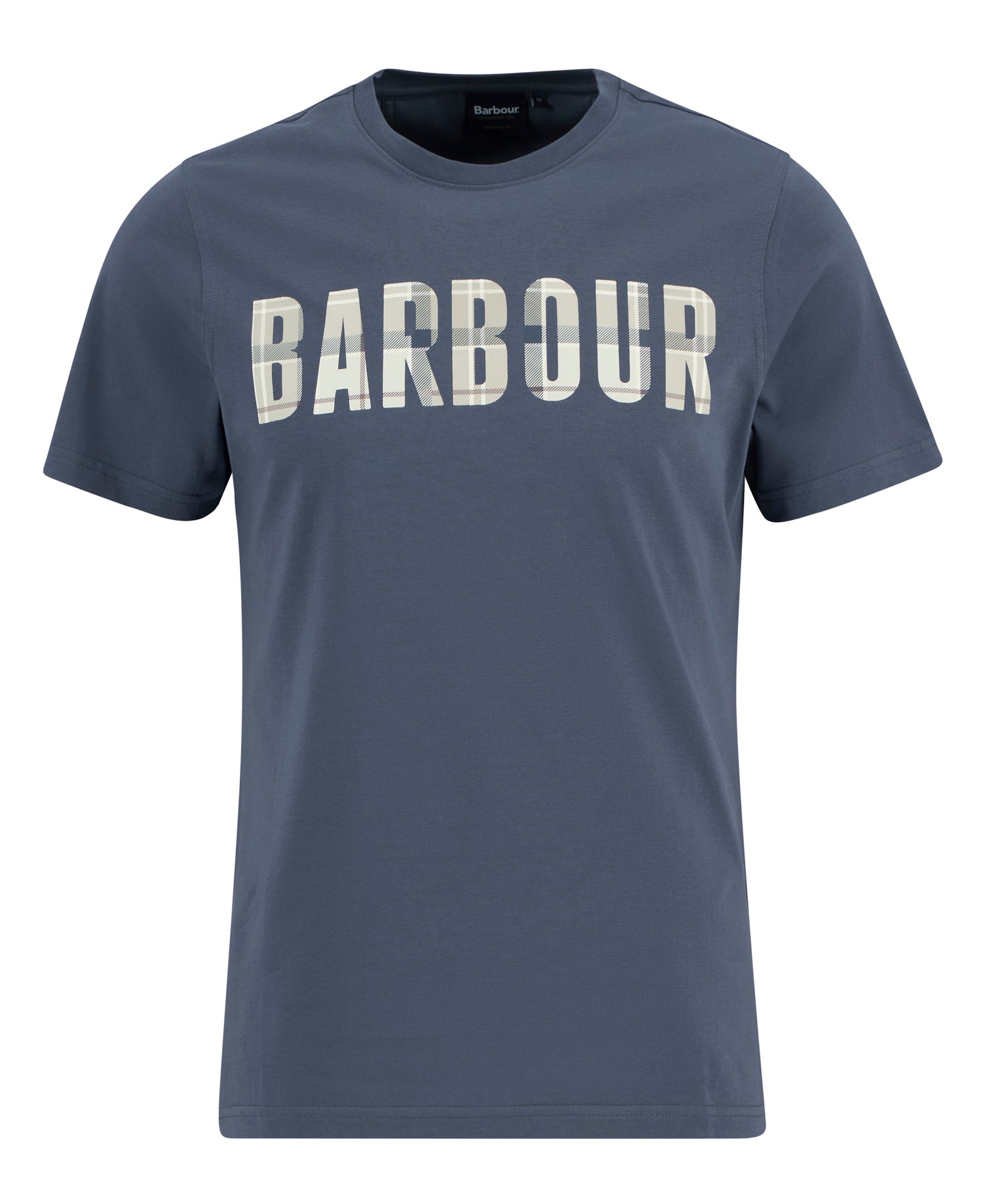 Barbour Thurford T-shirt washed navy cotton tartan logo chest detail view