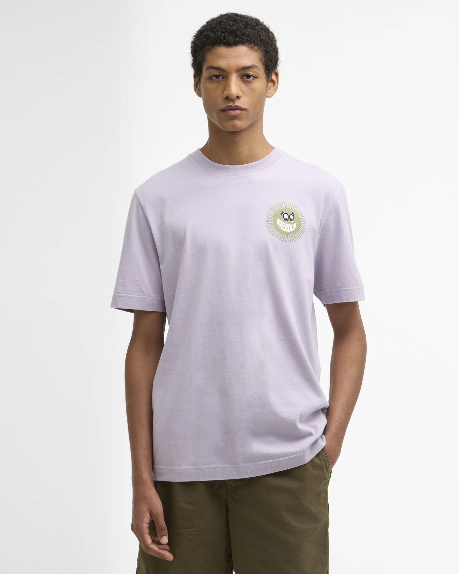 Barbour Westbury graphic T-shirt heather mist cotton character logo front view