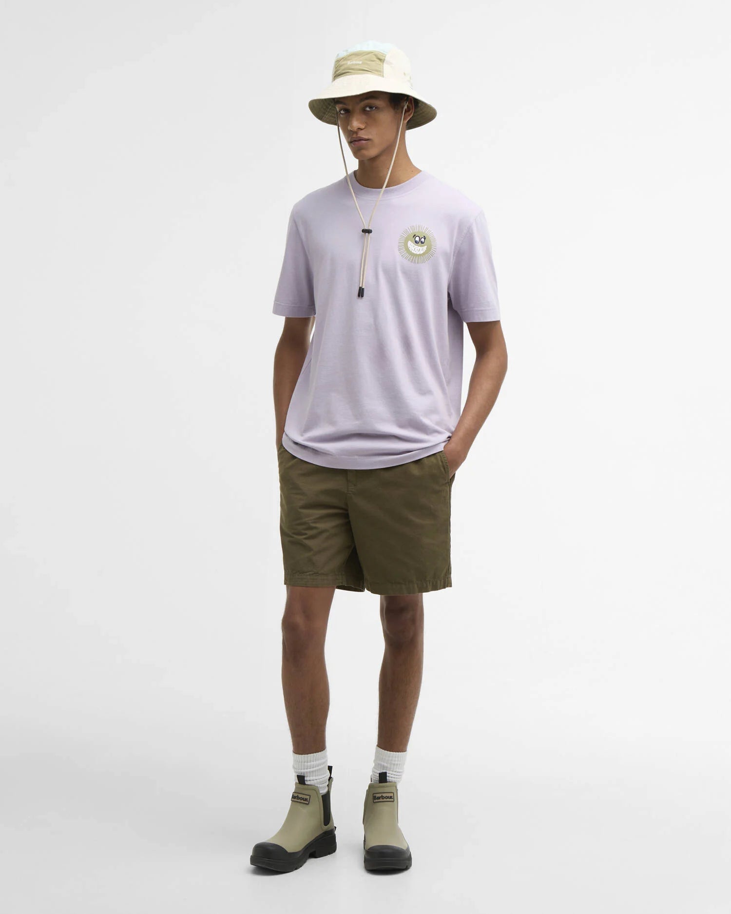 Barbour Westbury graphic T-shirt heather mist cotton character logo chest detail full view