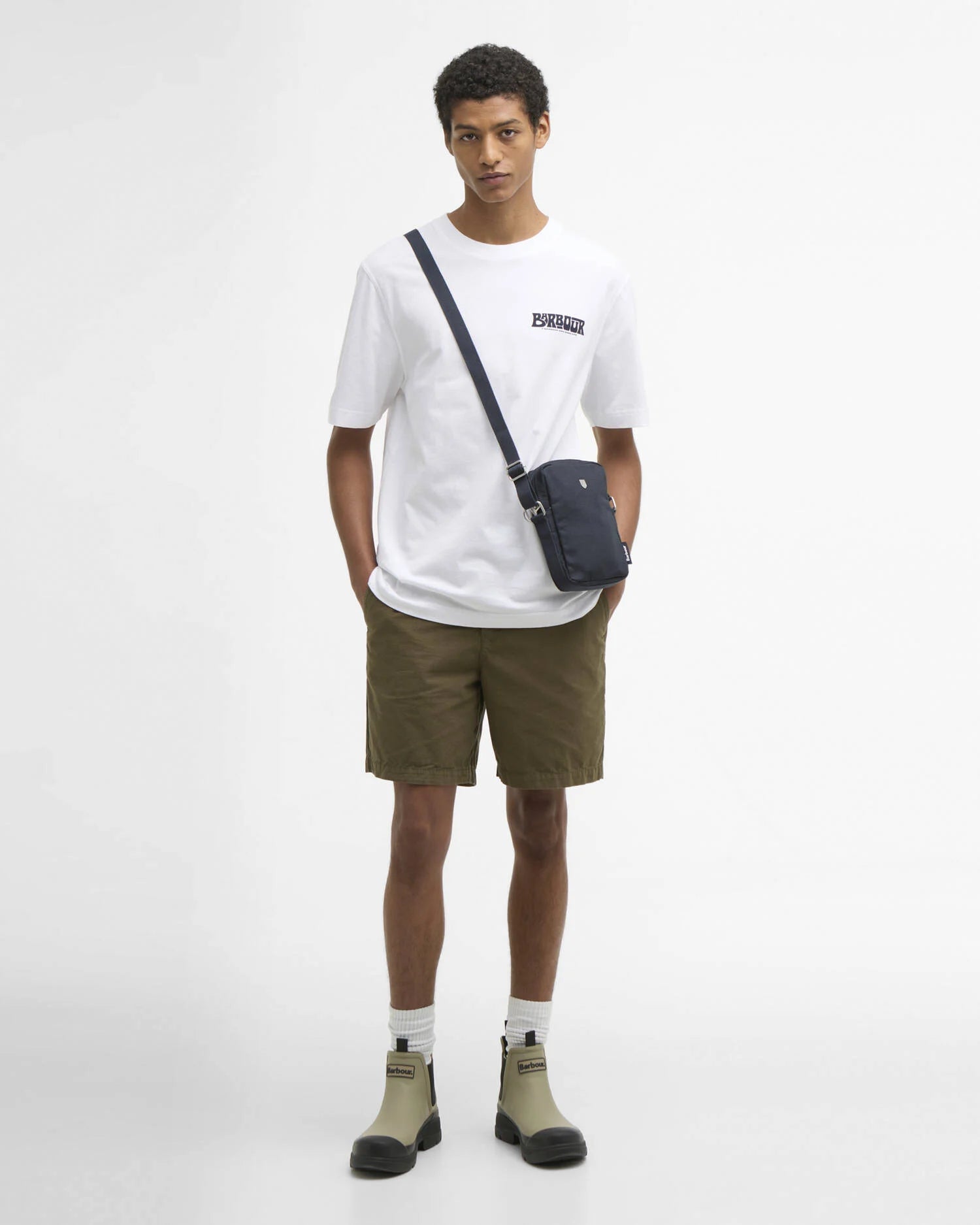 Barbour Frome graphic T-shirt white cotton chest logo full front view