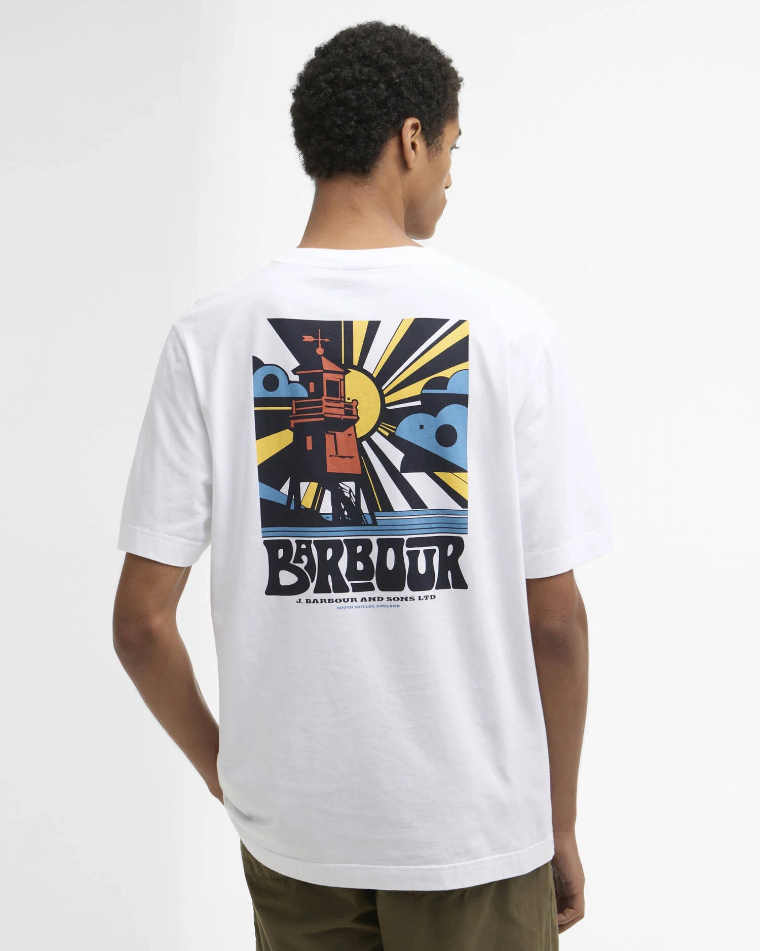 Barbour Frome graphic T-shirt white cotton large back print rear view