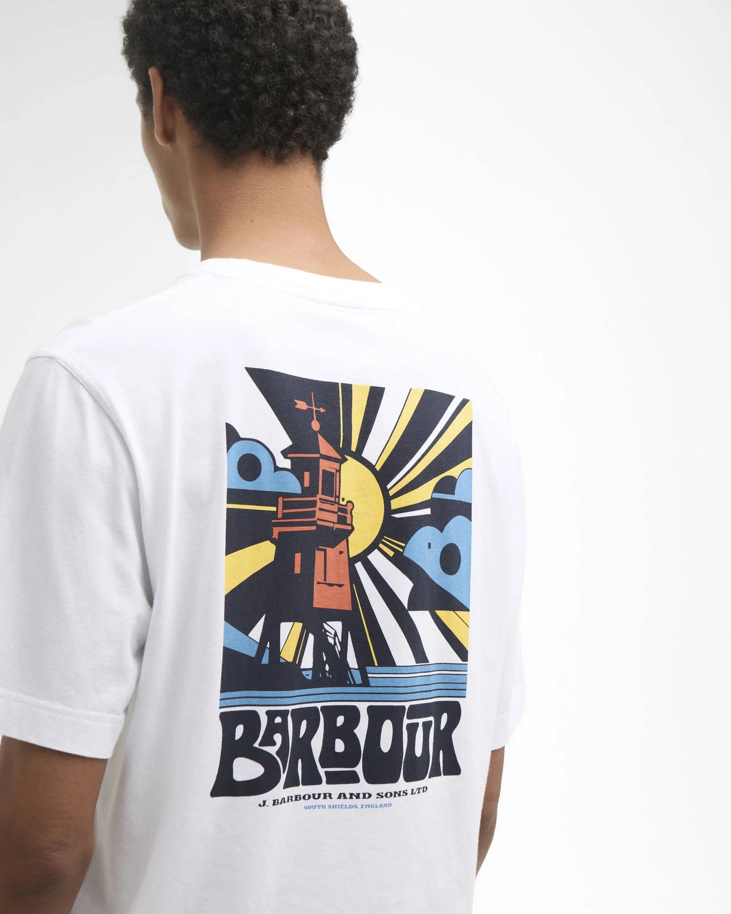 Barbour Frome graphic T-shirt white cotton chest logo back view