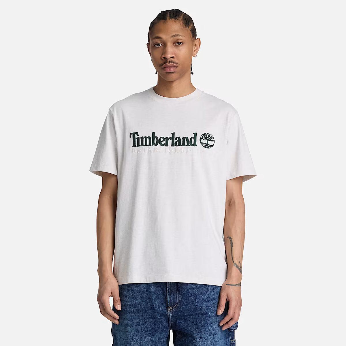 Timberland® Established 1973 Embroidered Short-Sleeve T-Shirt in Light Oatmeal Heather
