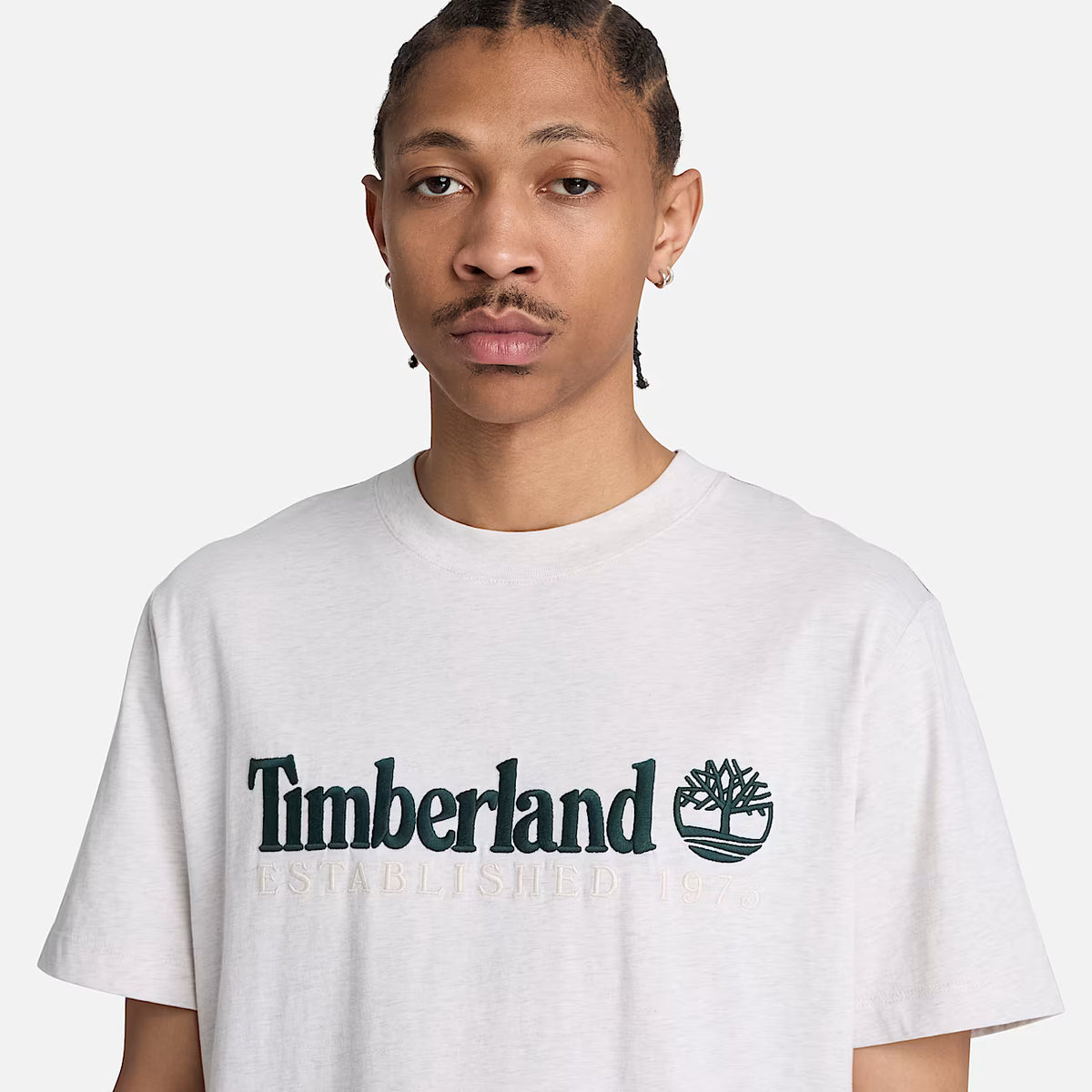 Timberland® Established 1973 Embroidered Short-Sleeve T-Shirt in Light Oatmeal Heather