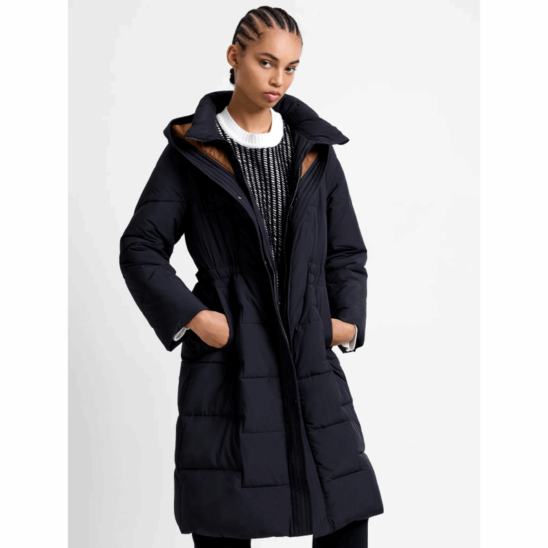 French Connection Minnie Belted Long Sleeve Hooded Coat - Black/Pecan Neutral