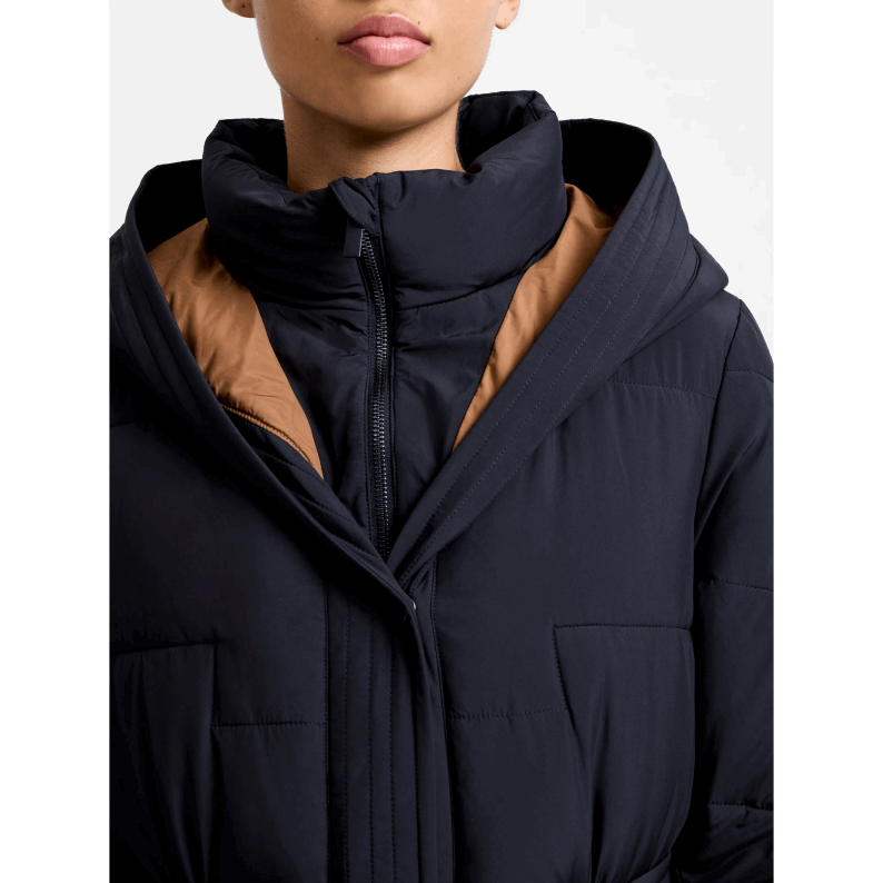 French Connection Minnie Belted Long Sleeve Hooded Coat - Black/Pecan Neutral